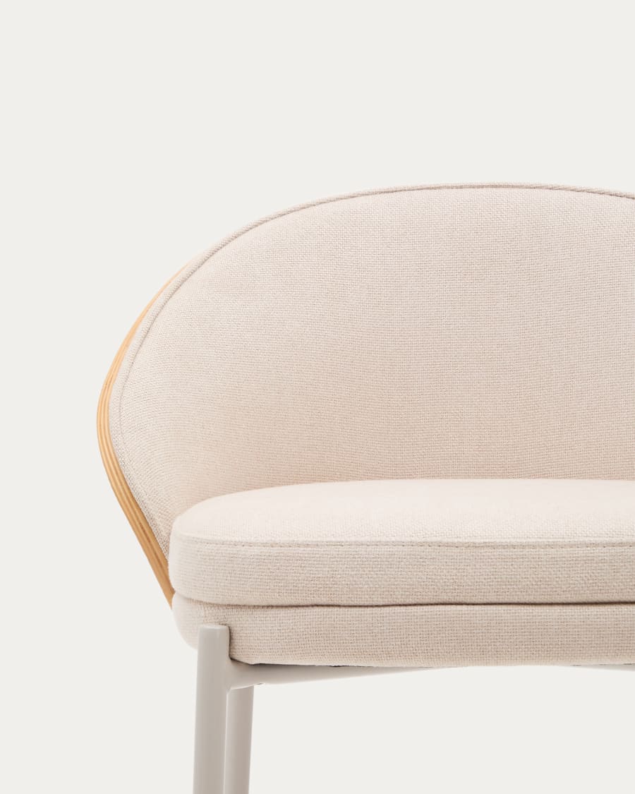 Barhocker EAMY beige Chenille mit Eschenholz-Finish