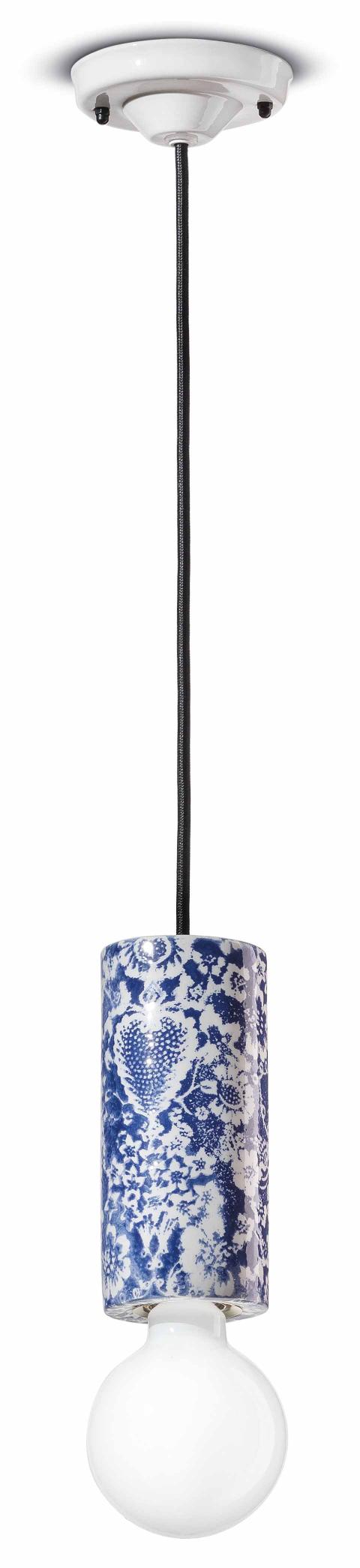 Lampa wisząca ceramiczna PI niebieskie kwiaty