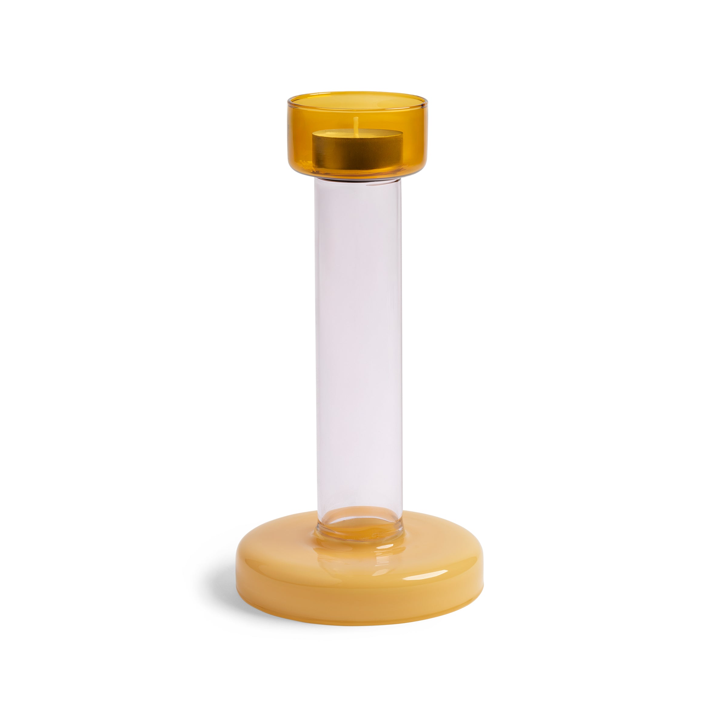 Świecznik na tealight BOLE żółty z różowym