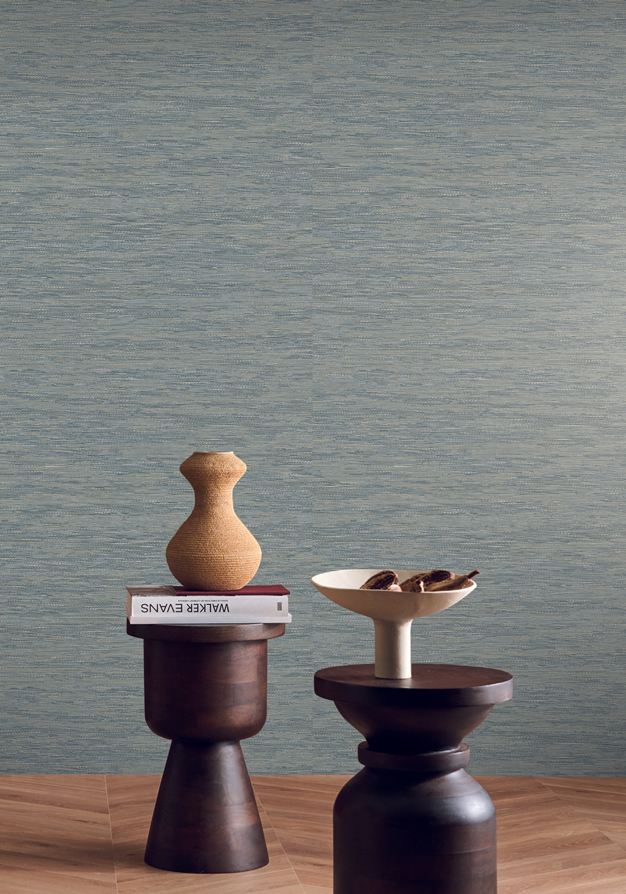 Strukturierte Tapete, die Jacquardstoff imitiert TATAMI - PIERRE BLEUE grau-blau