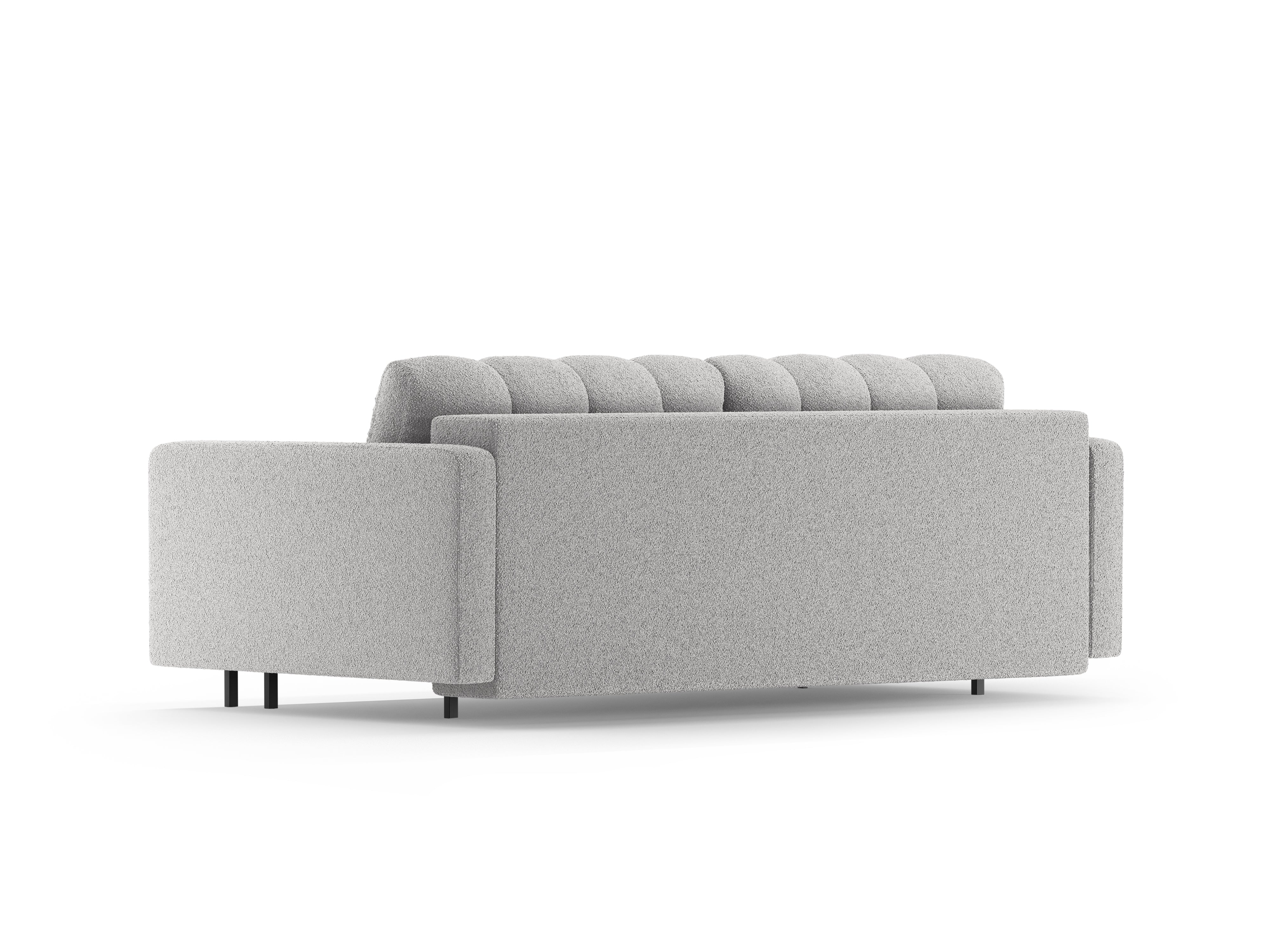 Sofa 3-osobowa z funkcją spania BALI jasnoszary bouclé z czarną podstawą