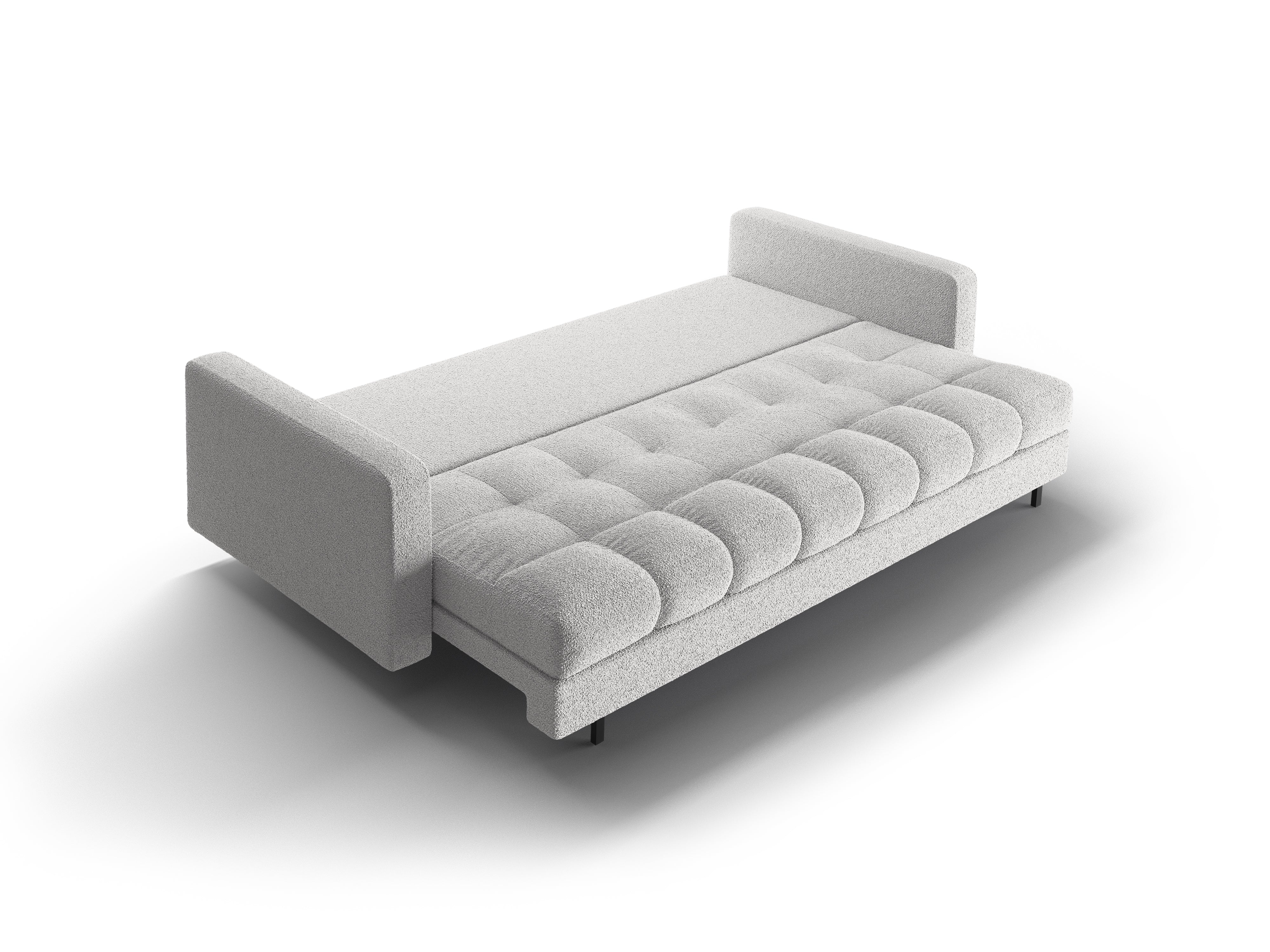 Sofa 3-osobowa z funkcją spania BALI jasnoszary bouclé z czarną podstawą