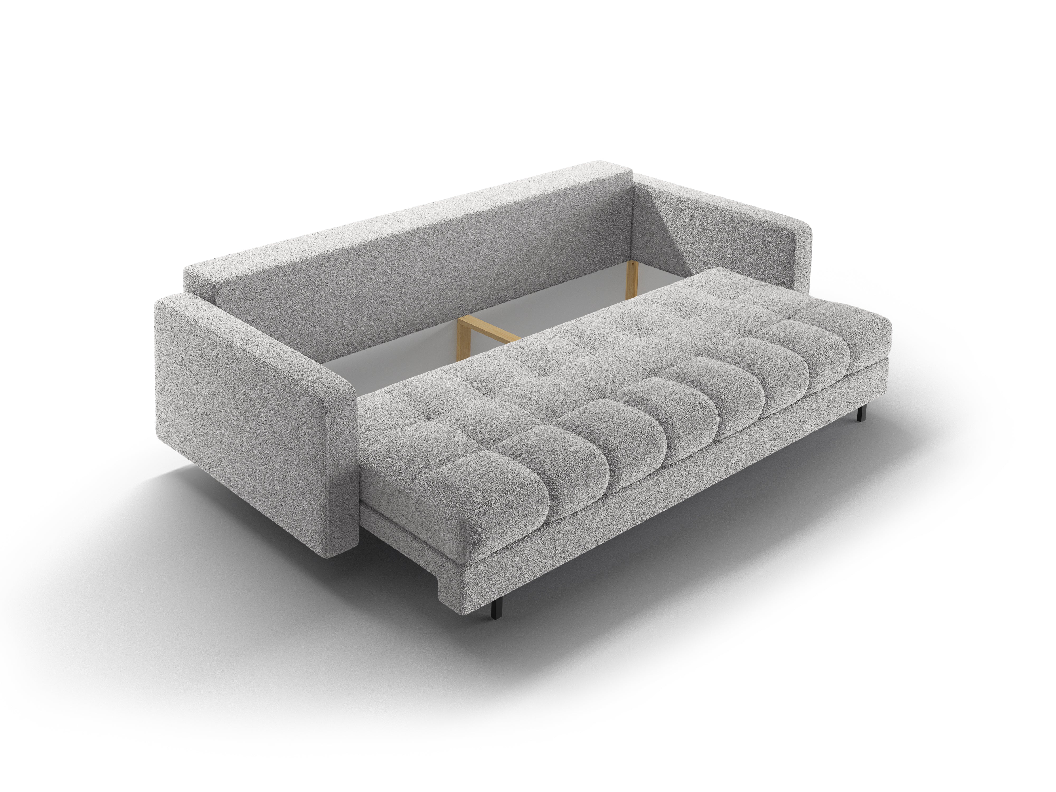 Sofa 3-osobowa z funkcją spania BALI jasnoszary bouclé z czarną podstawą