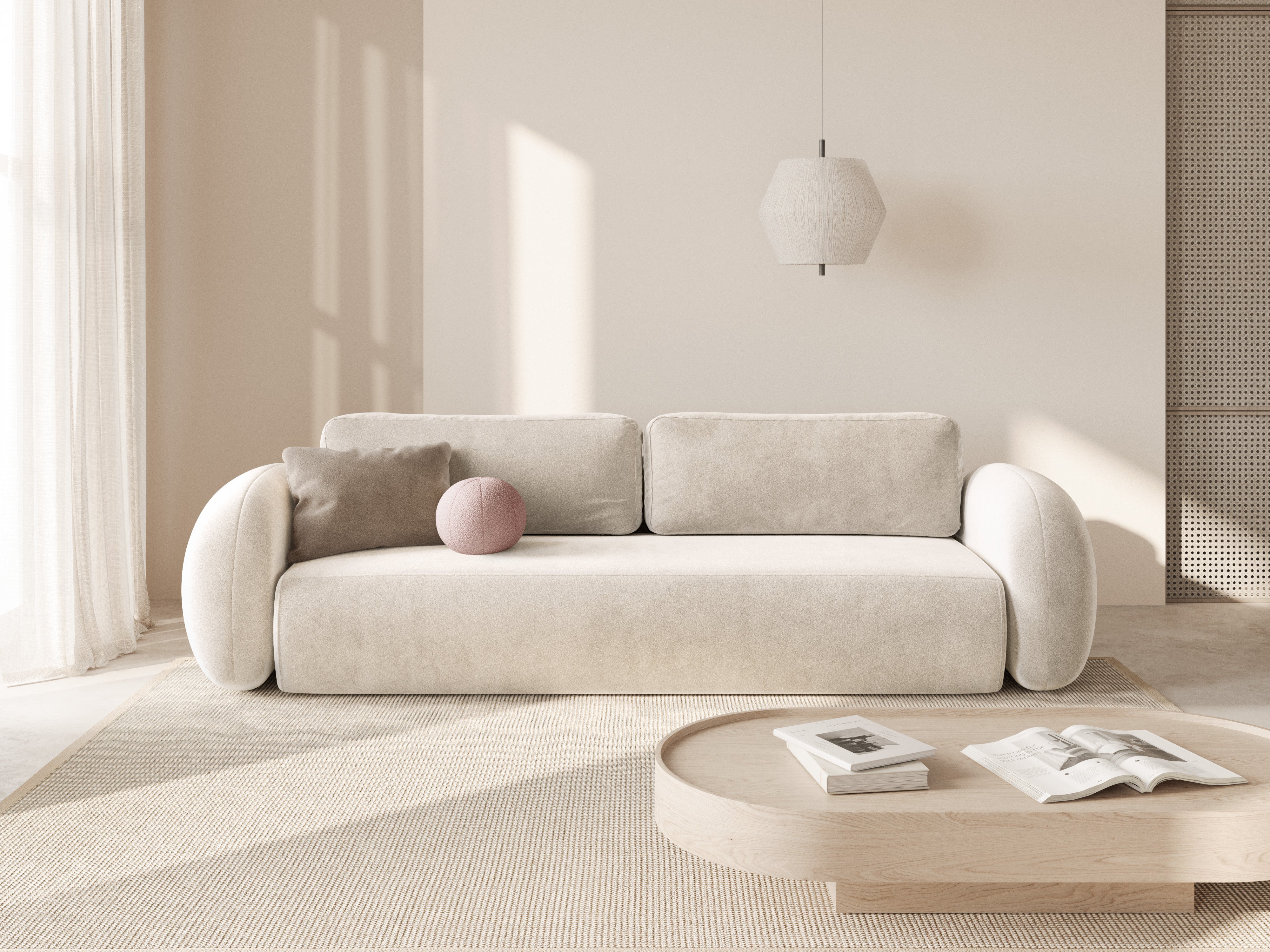 Sofa aksamitna z funkcją spania 3-osobowa TONALE kremowy