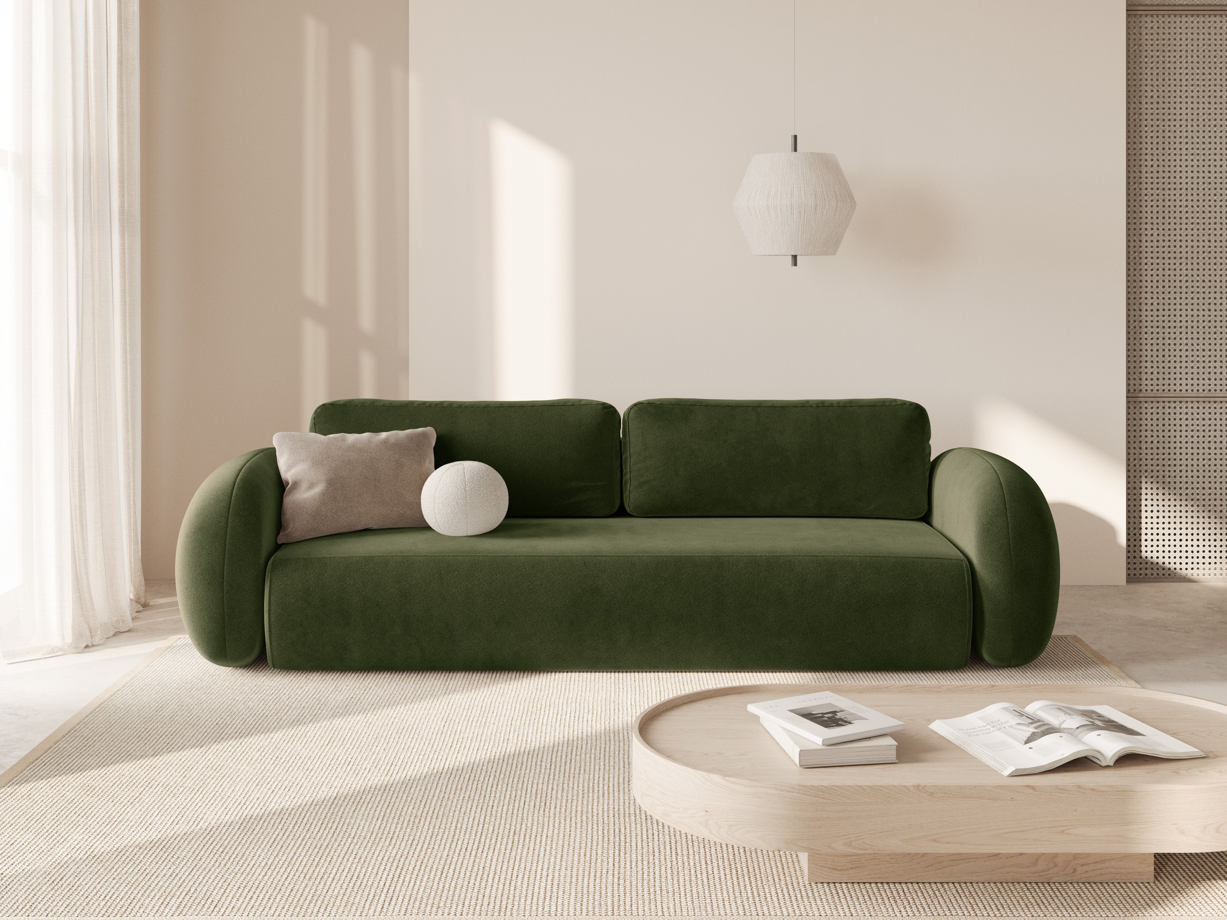 Sofa aksamitna z funkcją spania 3-osobowa TONALE wojskowa zieleń