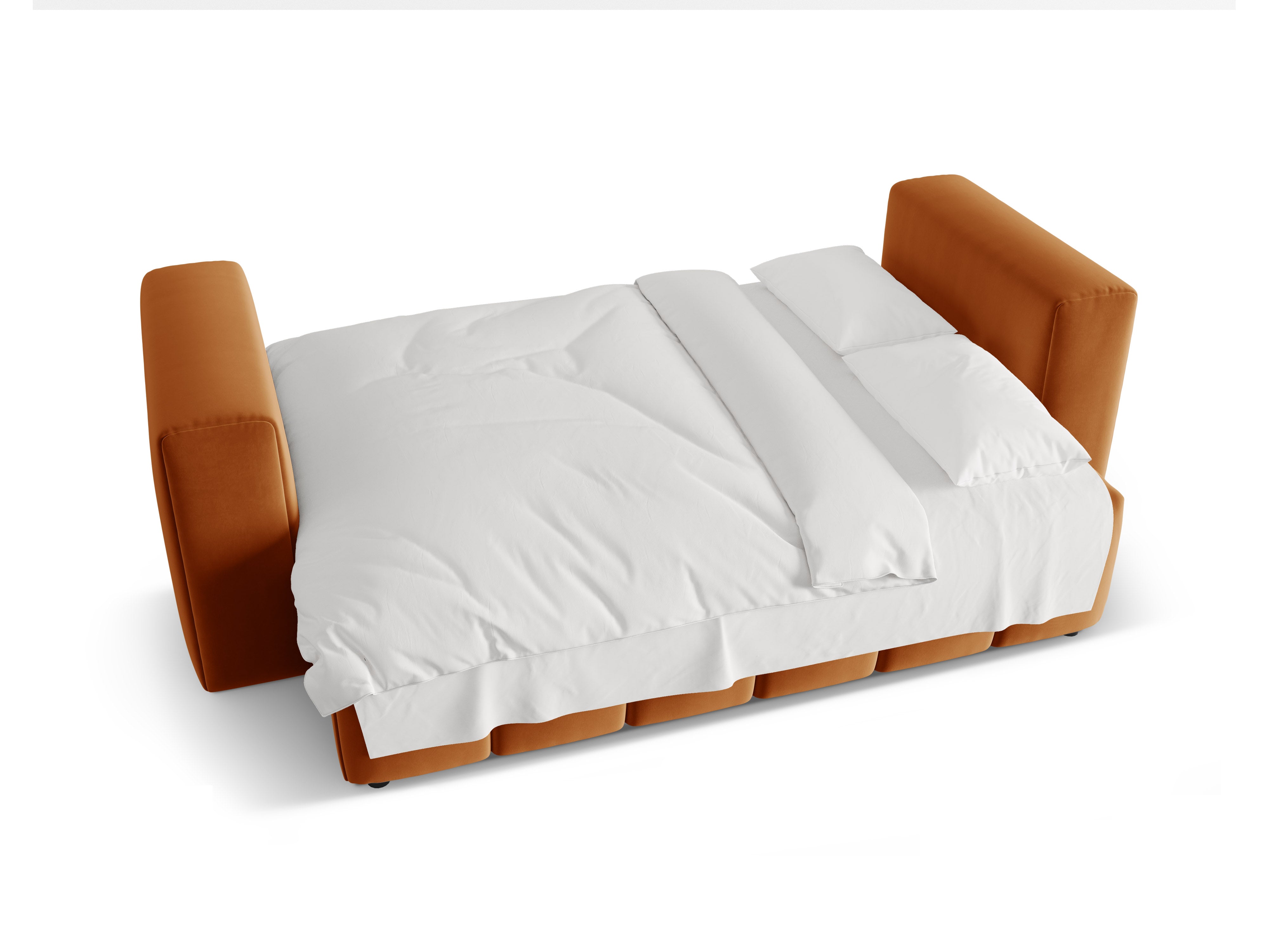 Sofa aksamitna 3-osobowa z funkcją spania VERONA ceglany – Cosmopolitan Design