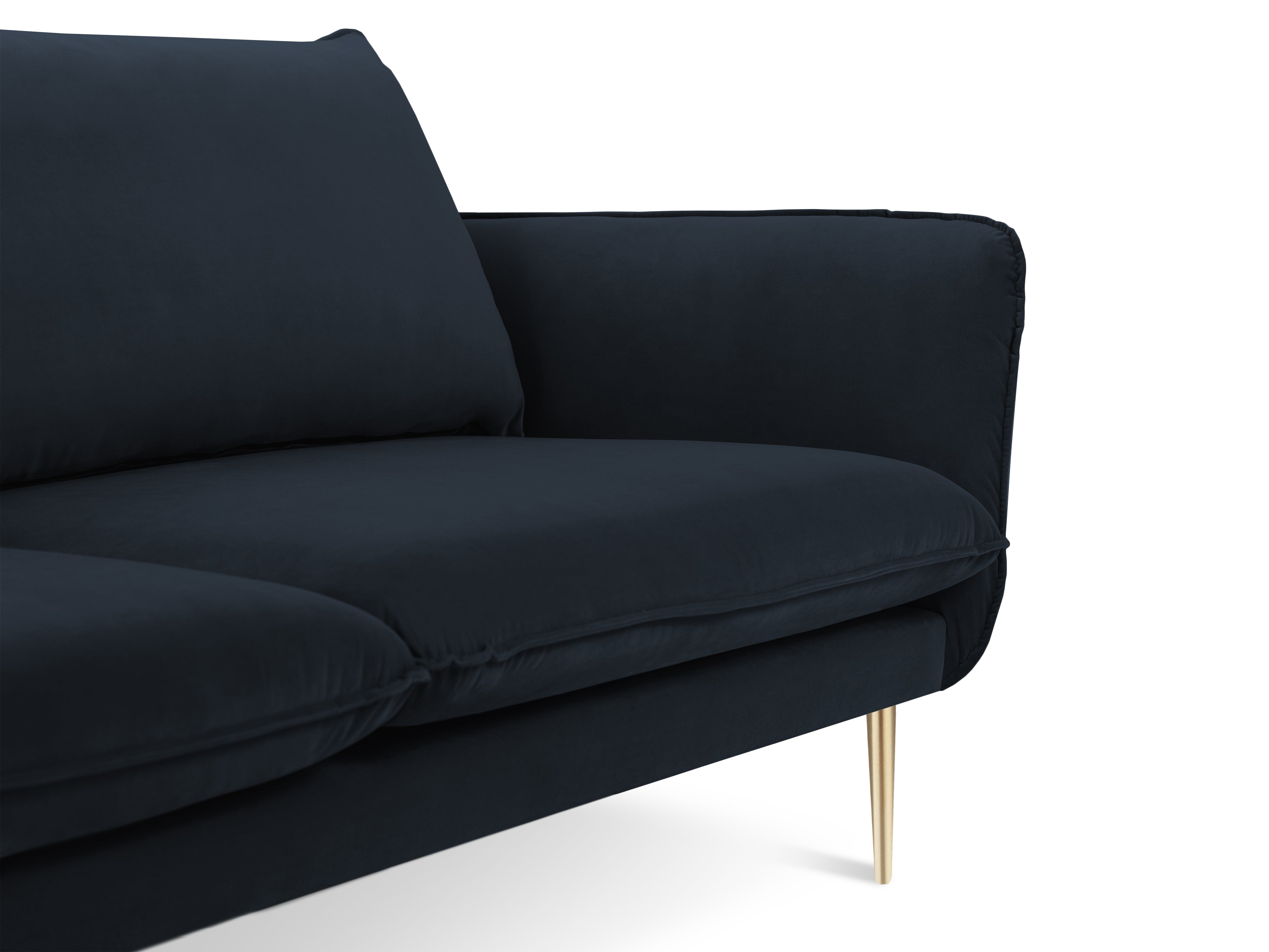 Velvet sofa 3-seater VIENNA dark blue with gold base
