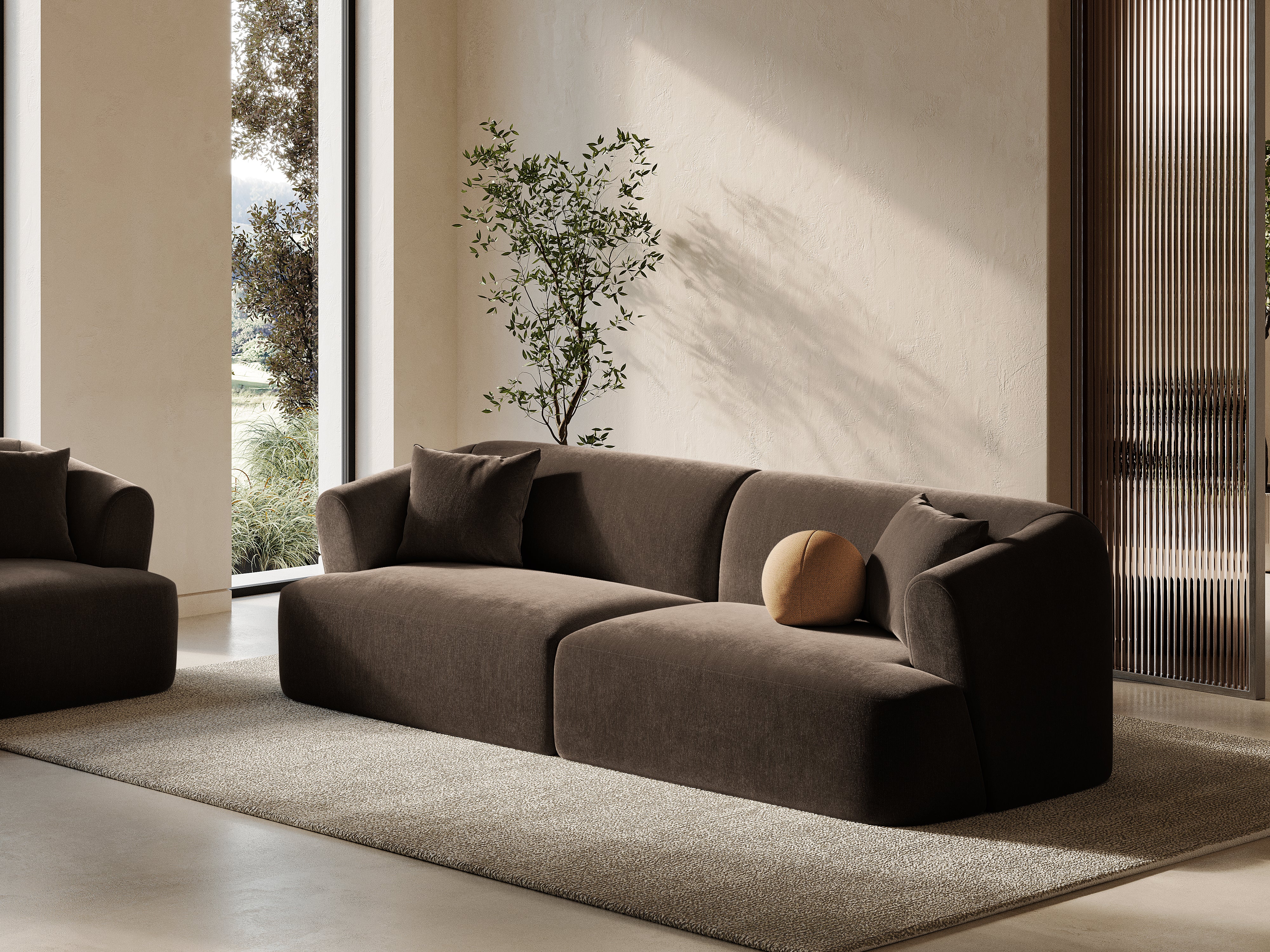 Sofa aksamitna 4-osobowa CAMPI czekoladowy