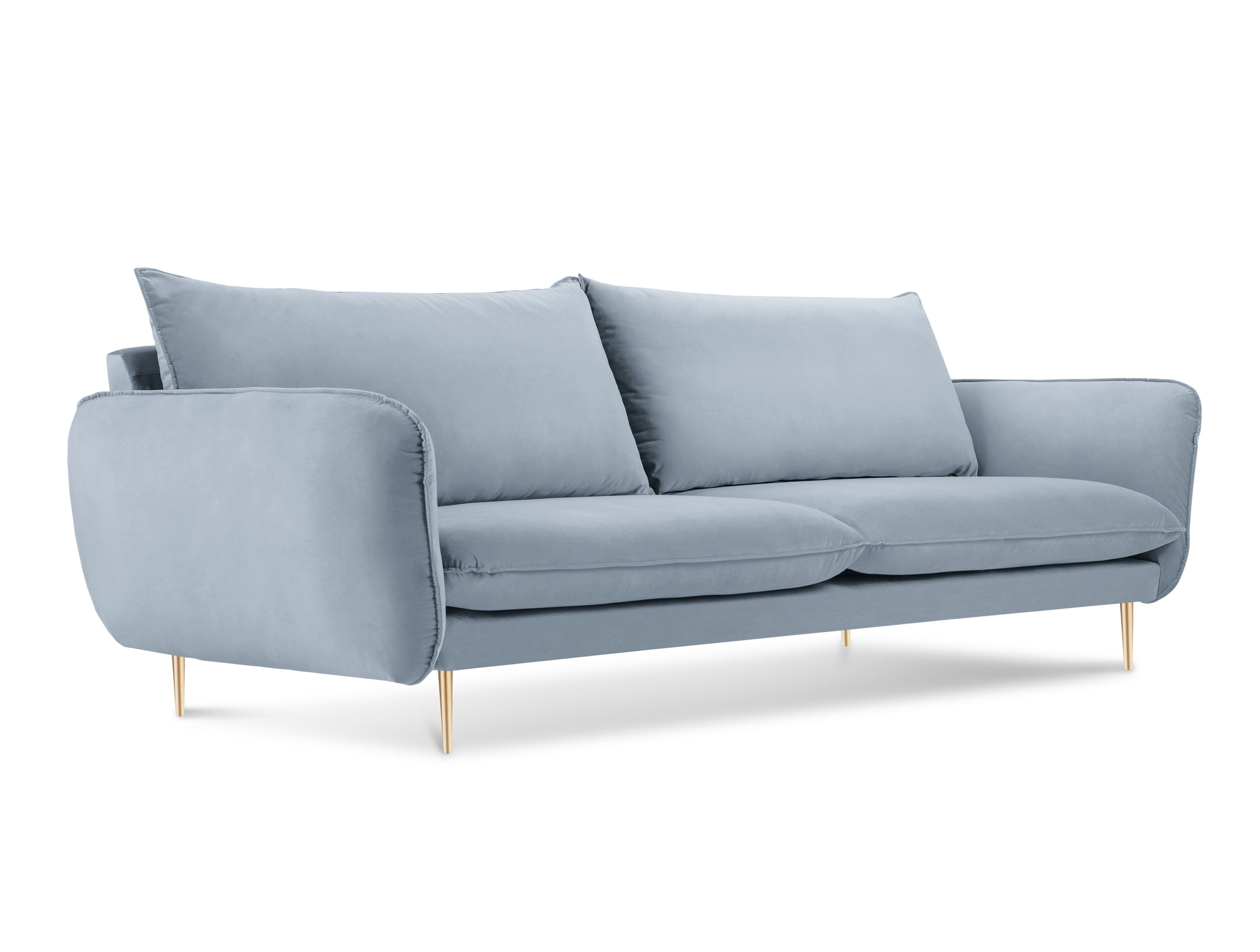 Velvet sofa for 4 people VIENNA light blue with a gold base