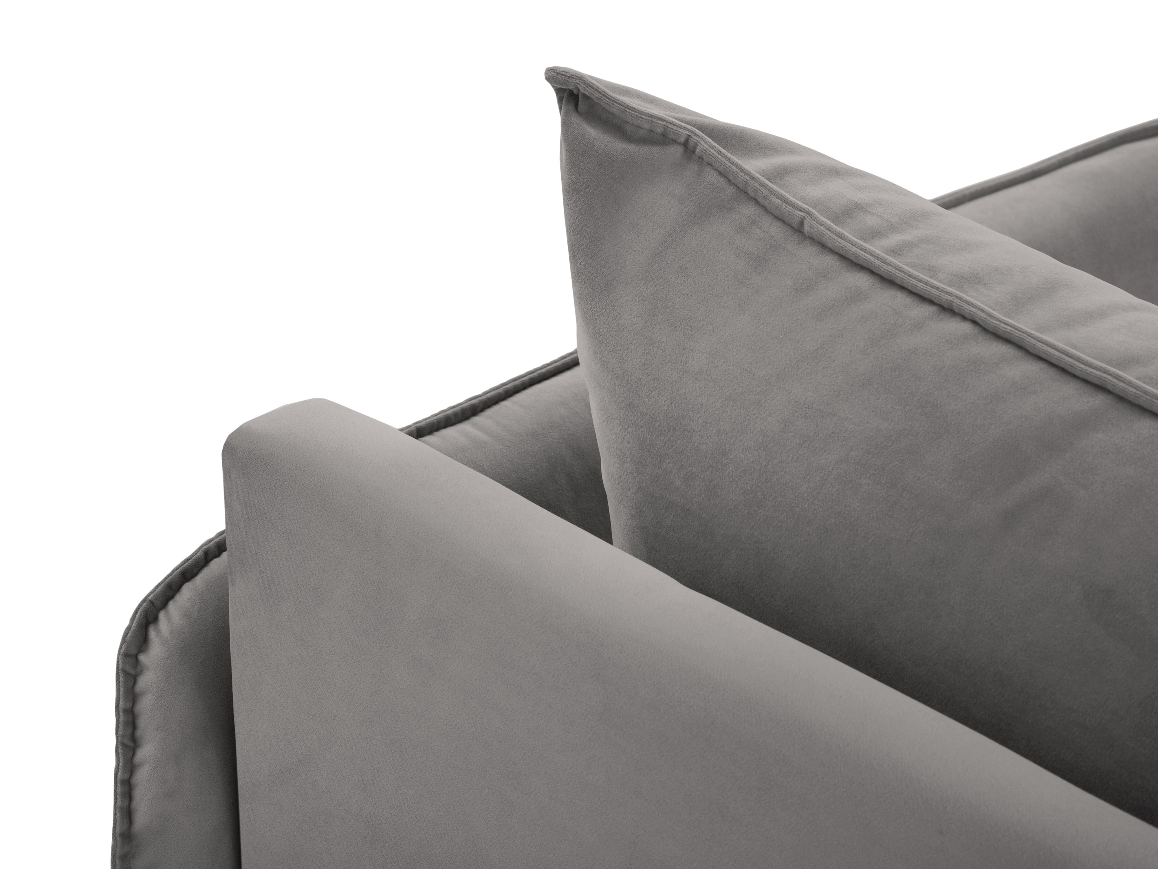 Sofa panoramisch samtig für 6 Personen VIENNA hellgrau mit schwarzem Gestell