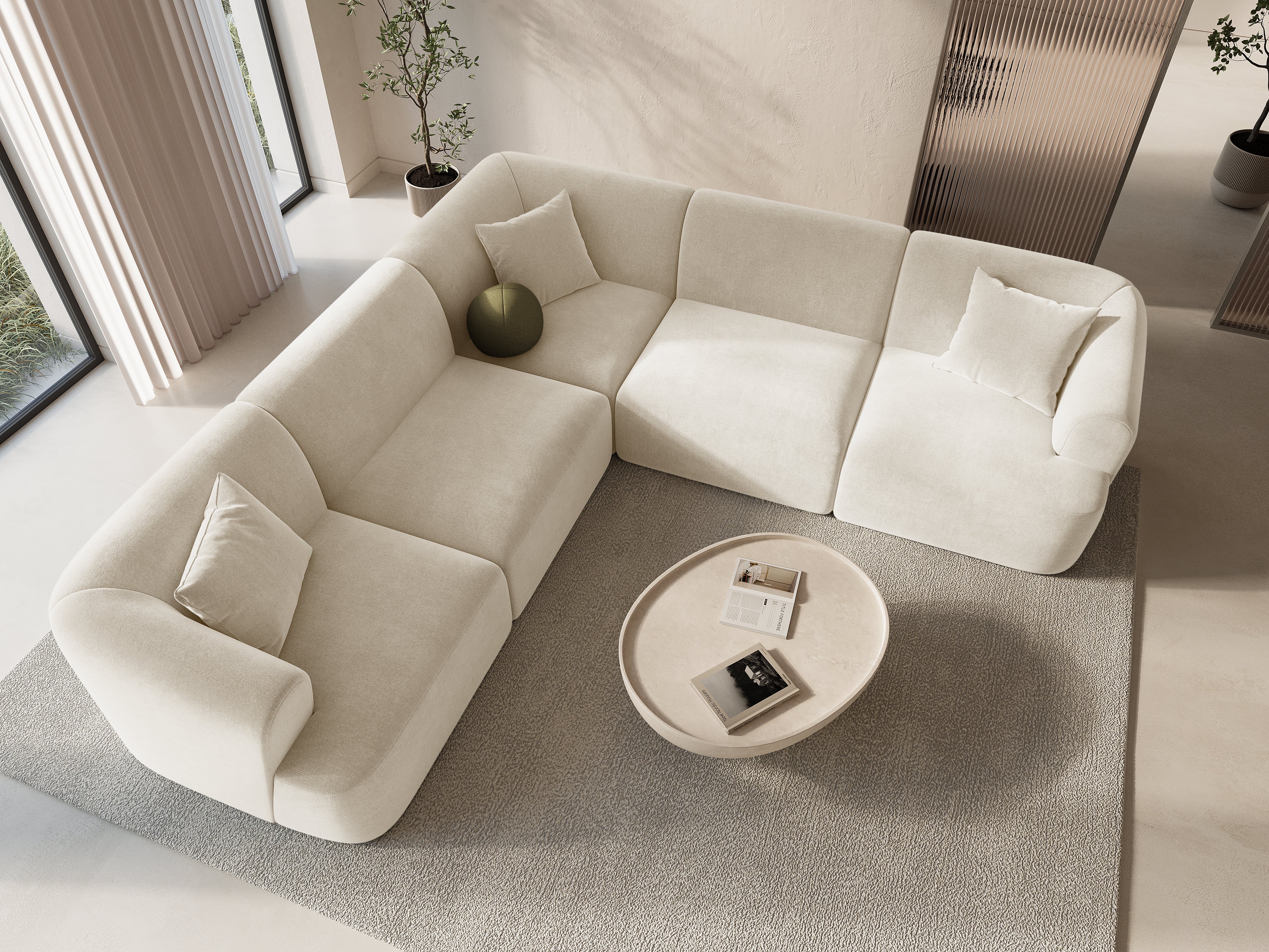Symmetrische 4-Sitzer-Couch CAMPI hellgrau Cord