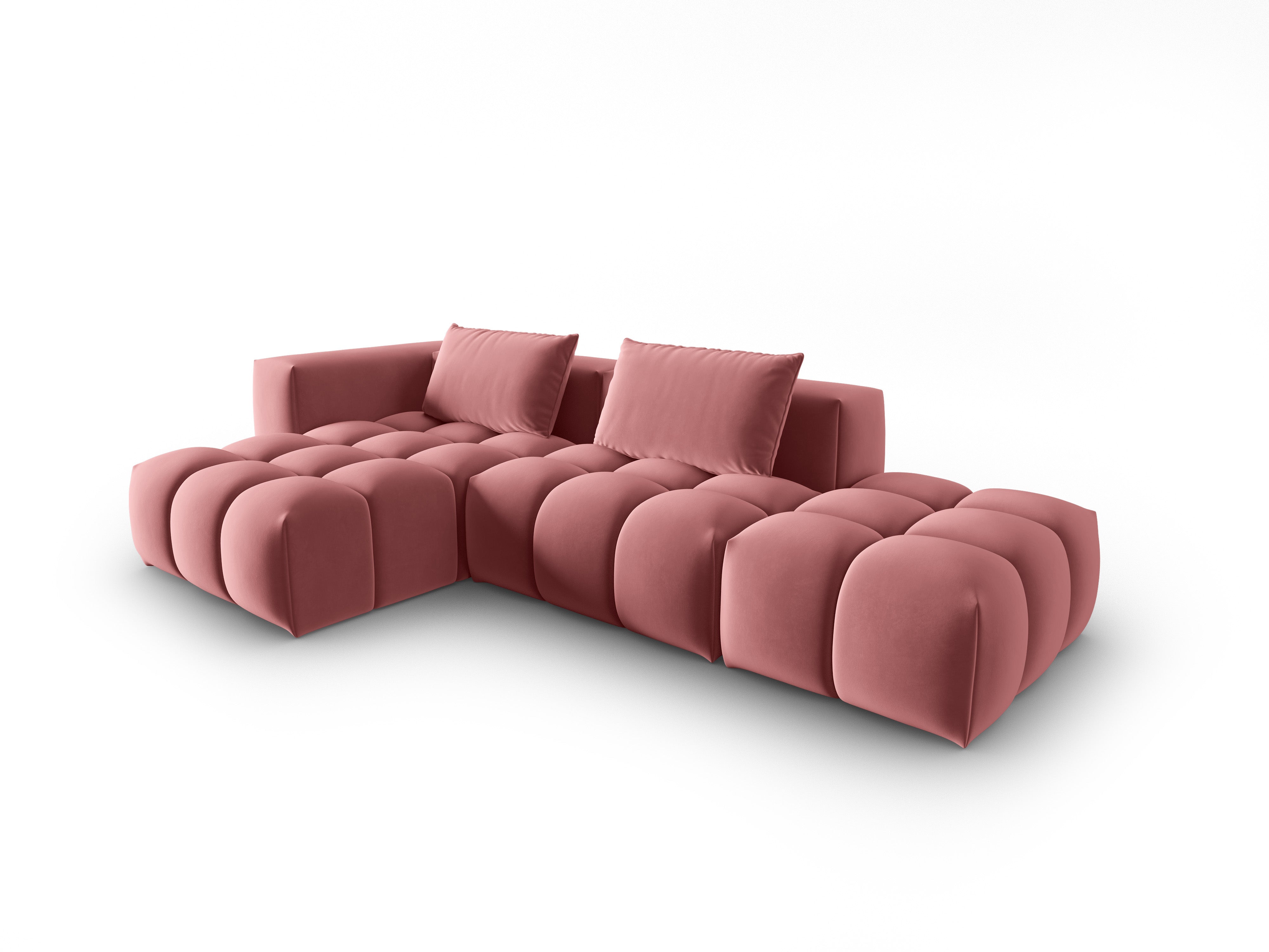 Narożnik aksamitny 4-osobowy lewostronny otwarty VERONA różowy flamingo