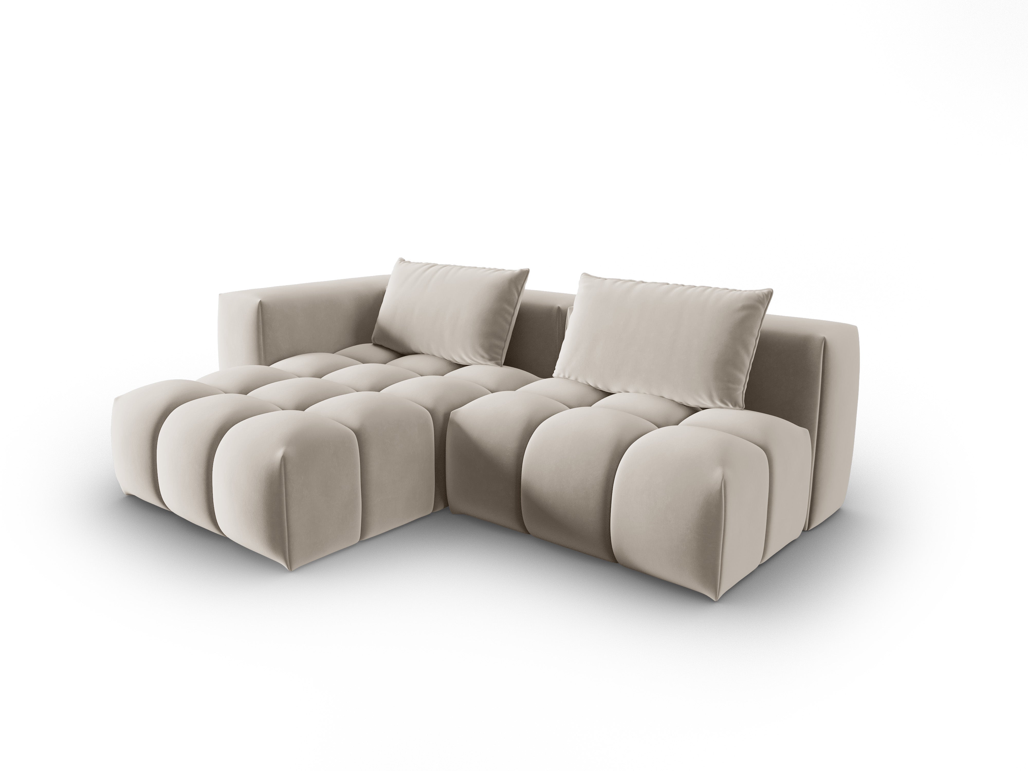Velvet Corner Sofa for 3 People, Left-Open VERONA in Ecru