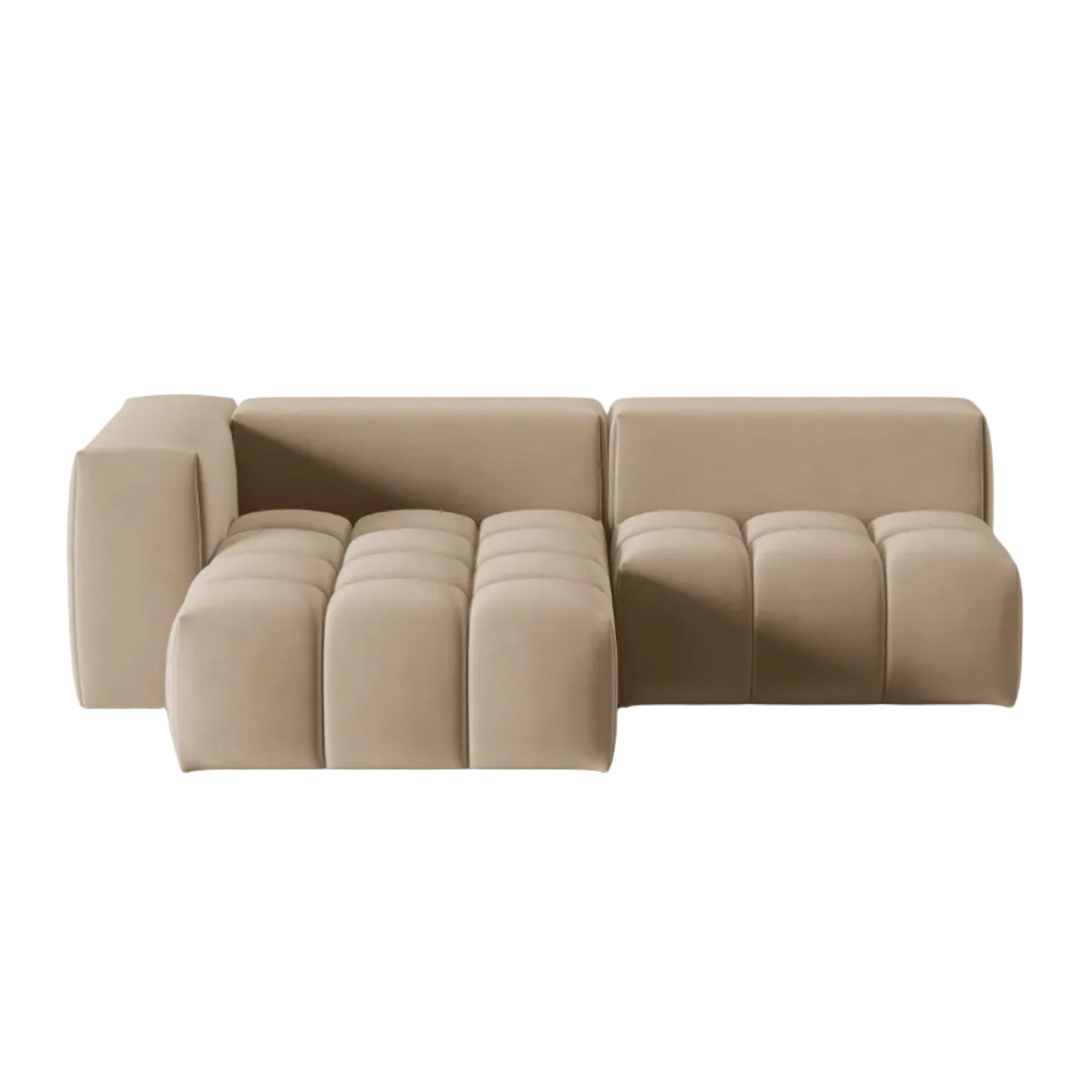 Velvet Corner Sofa for 3 People, Left-Open VERONA in Sand