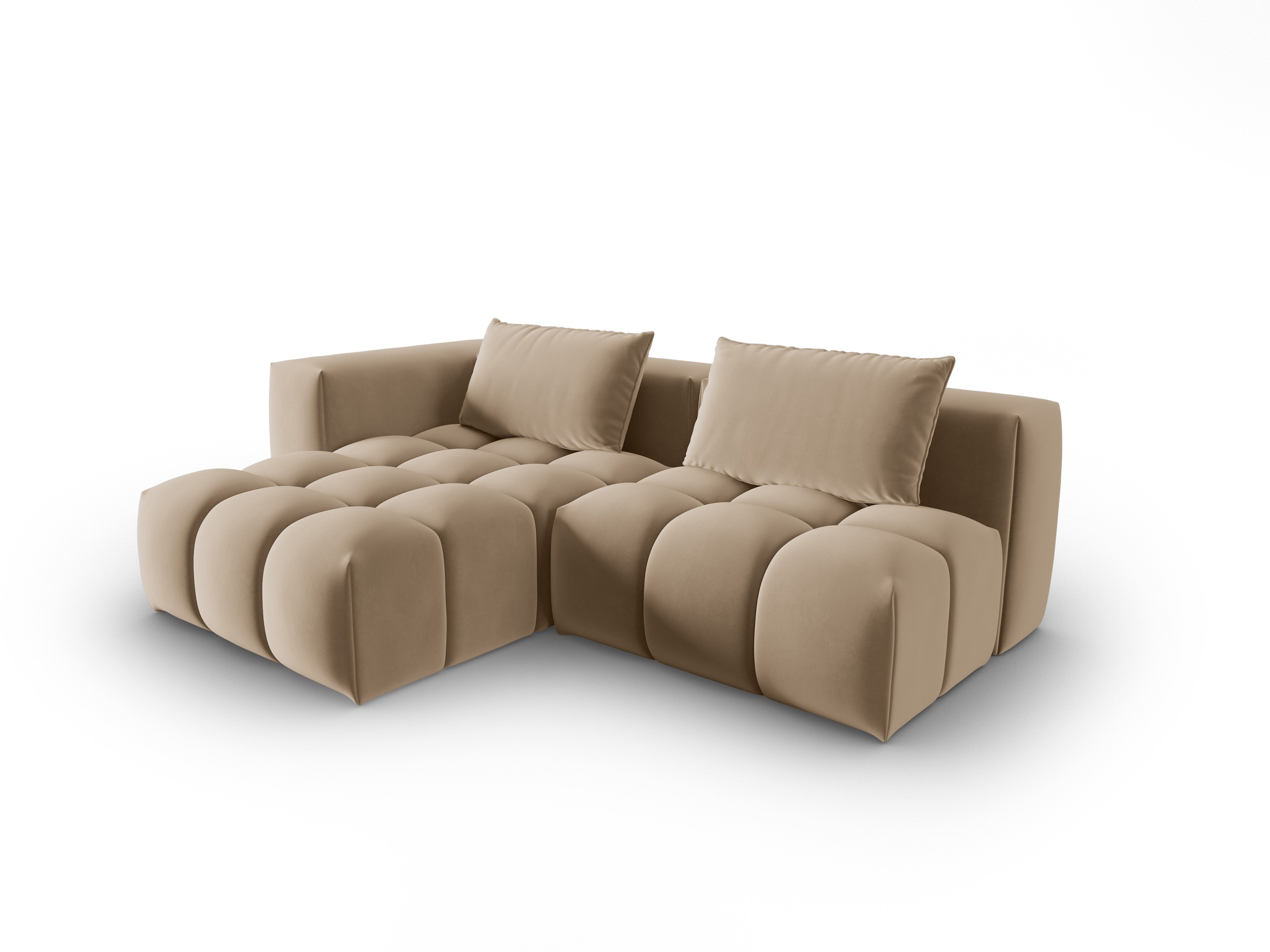 Velvet Corner Sofa for 3 People, Left-Open VERONA in Sand