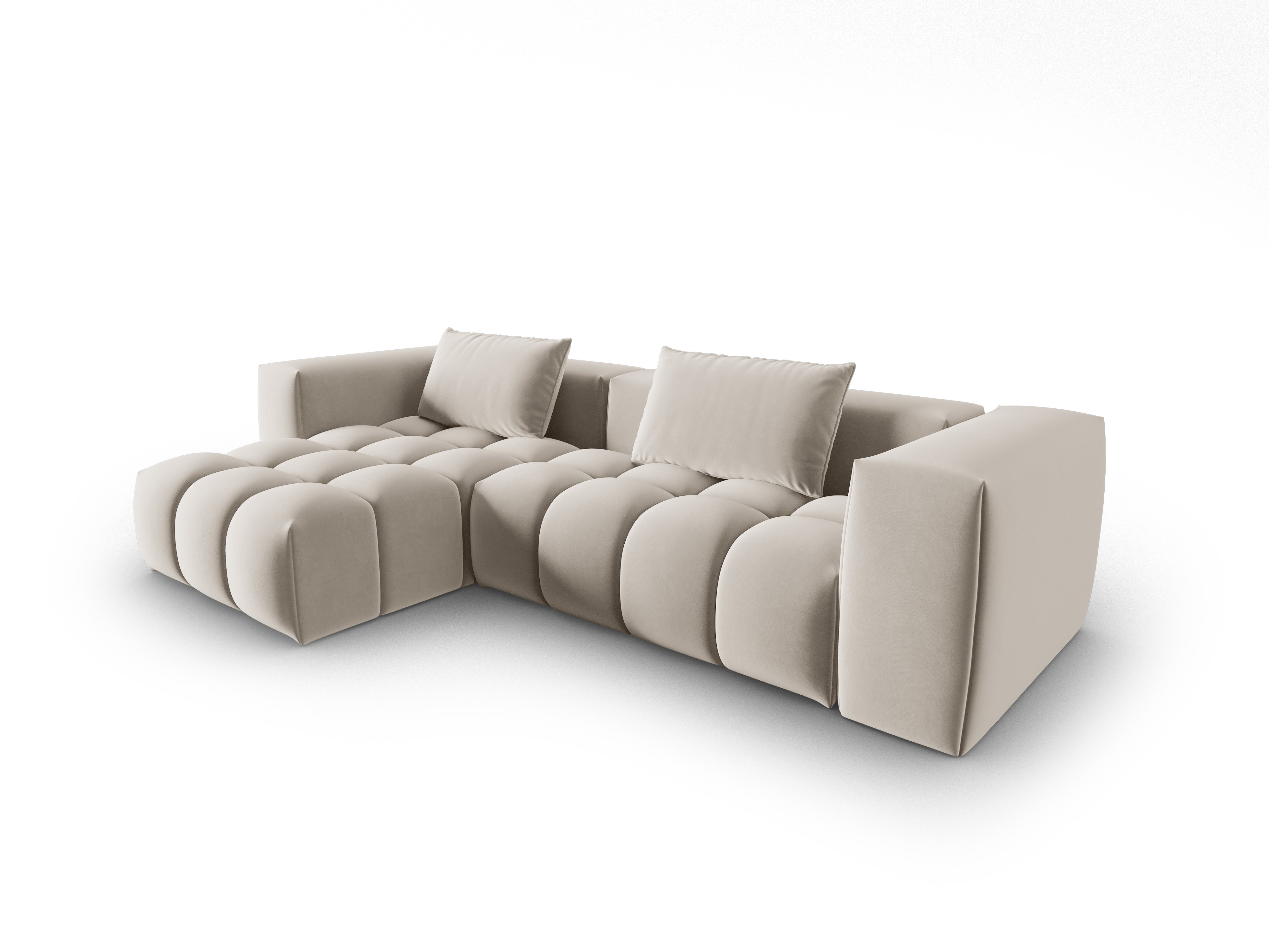 Velvet Corner Sofa for 3 People Left Side VERONA Ecru
