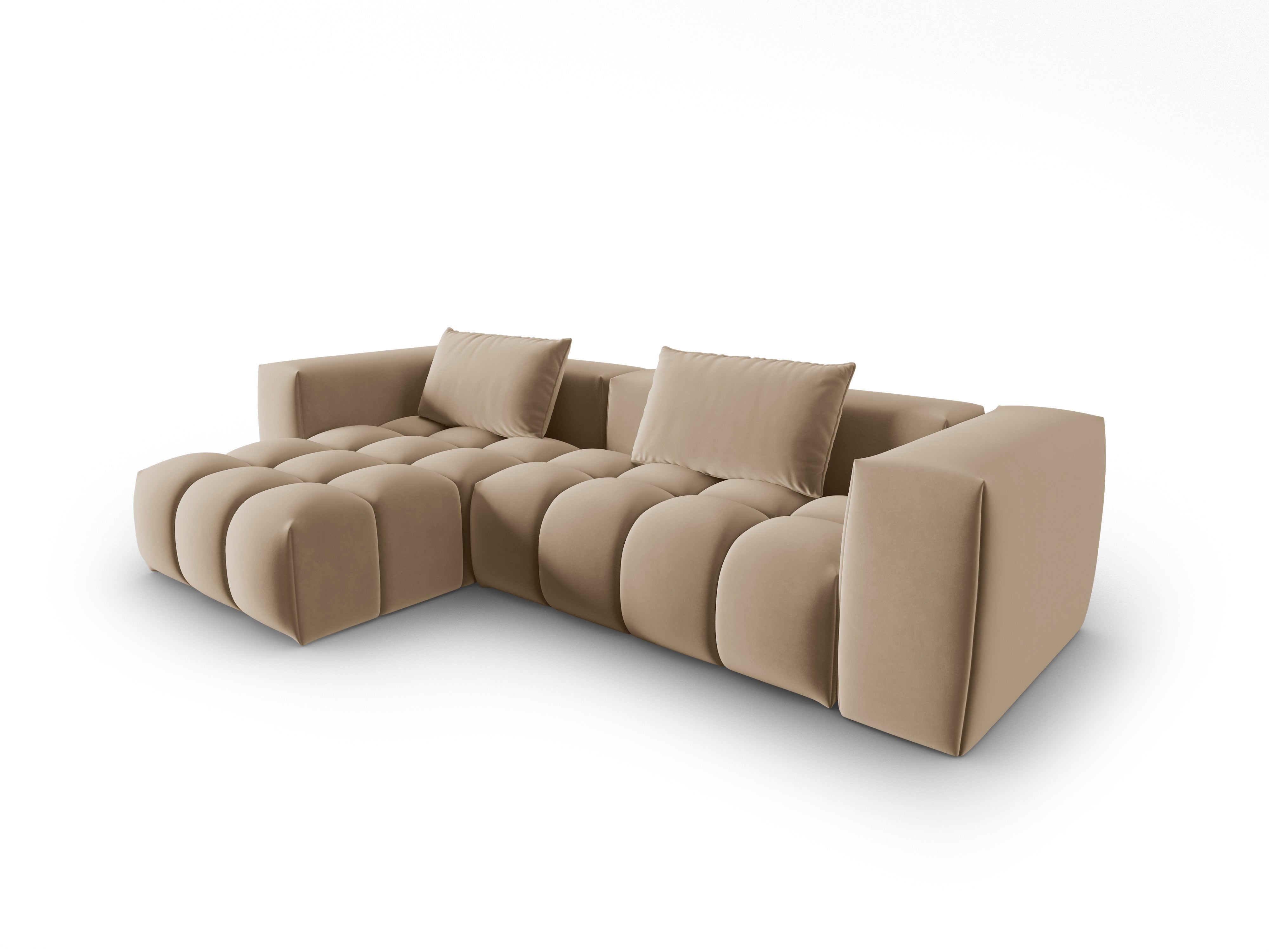 Velvet Corner Sofa for 3 People Left Side VERONA Sand