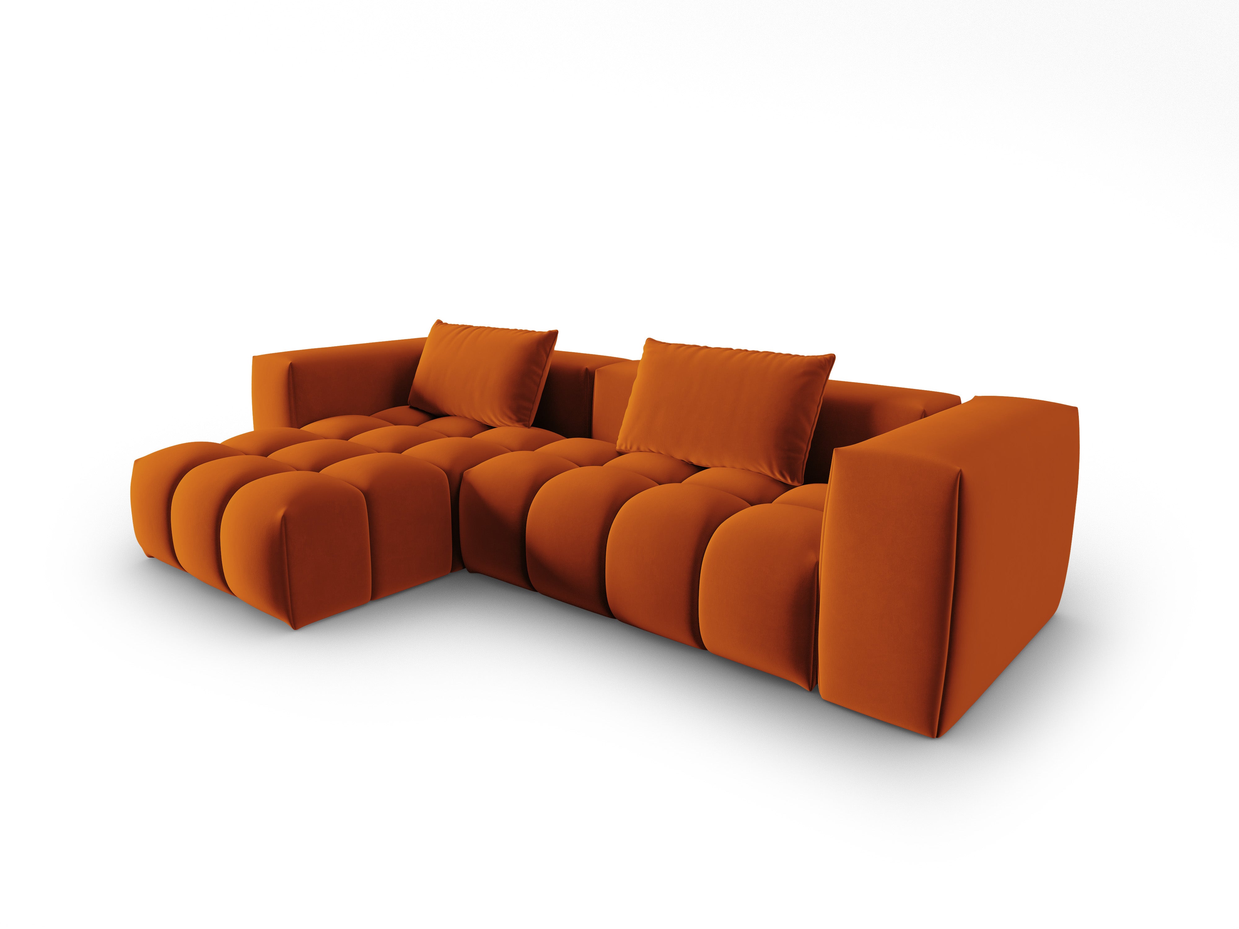 Velvet Corner Sofa for 3 People Left Side VERONA Brick