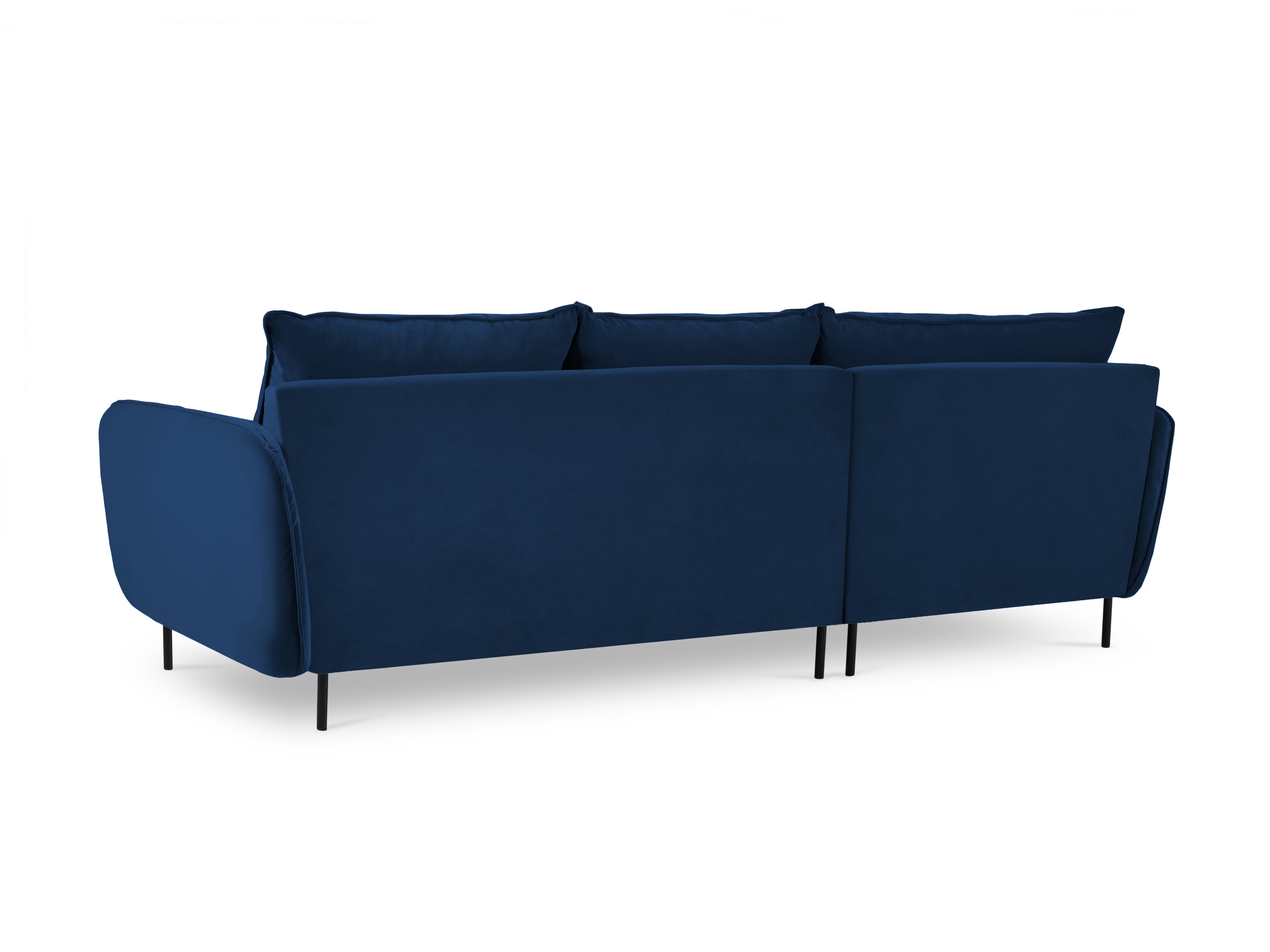 Left-facing velvet corner sofa for 5 people VIENNA in royal blue with a black base