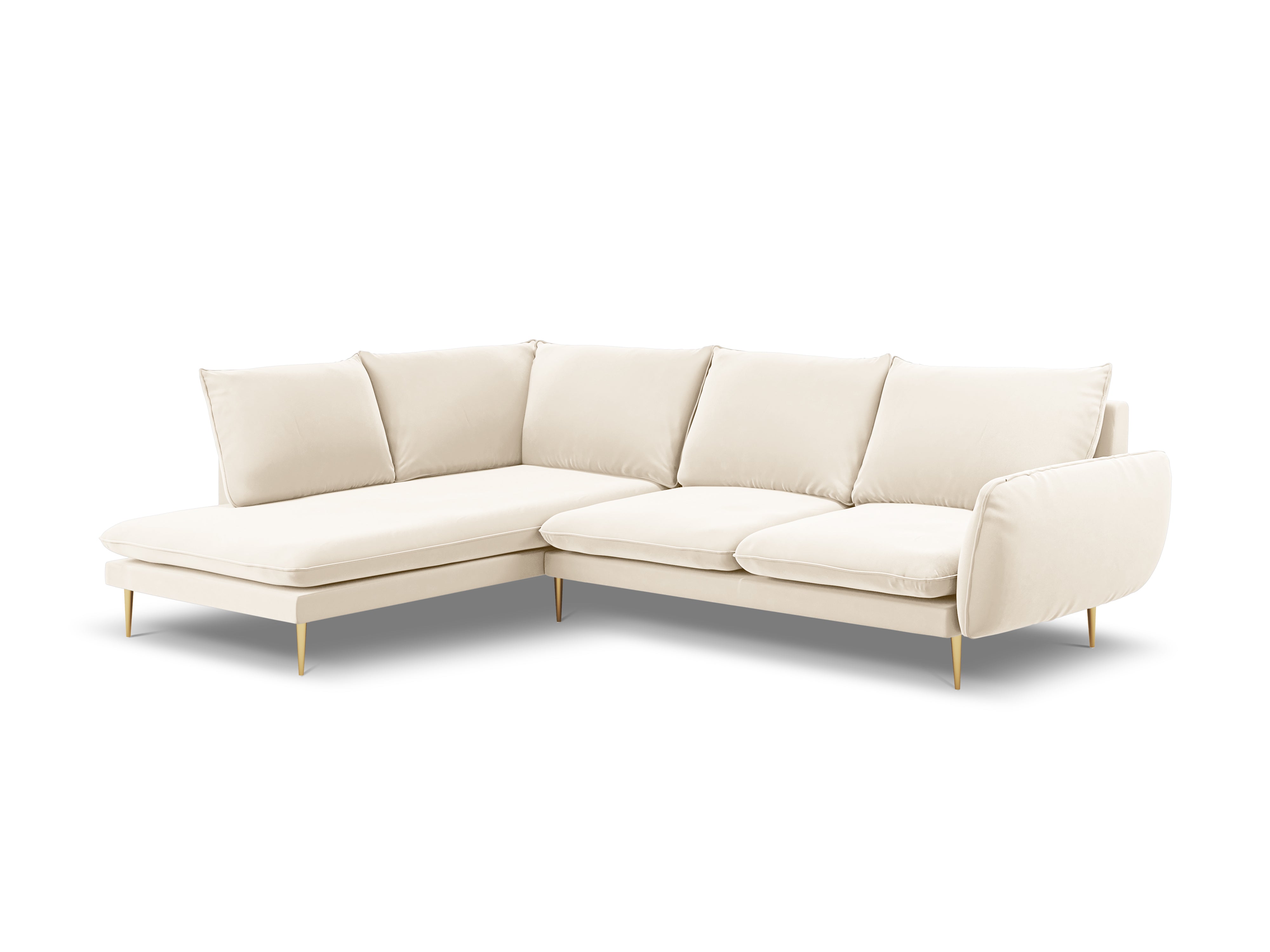 Samt-Ecksofa für 6 Personen links VIENNA beige mit goldenem Fuß