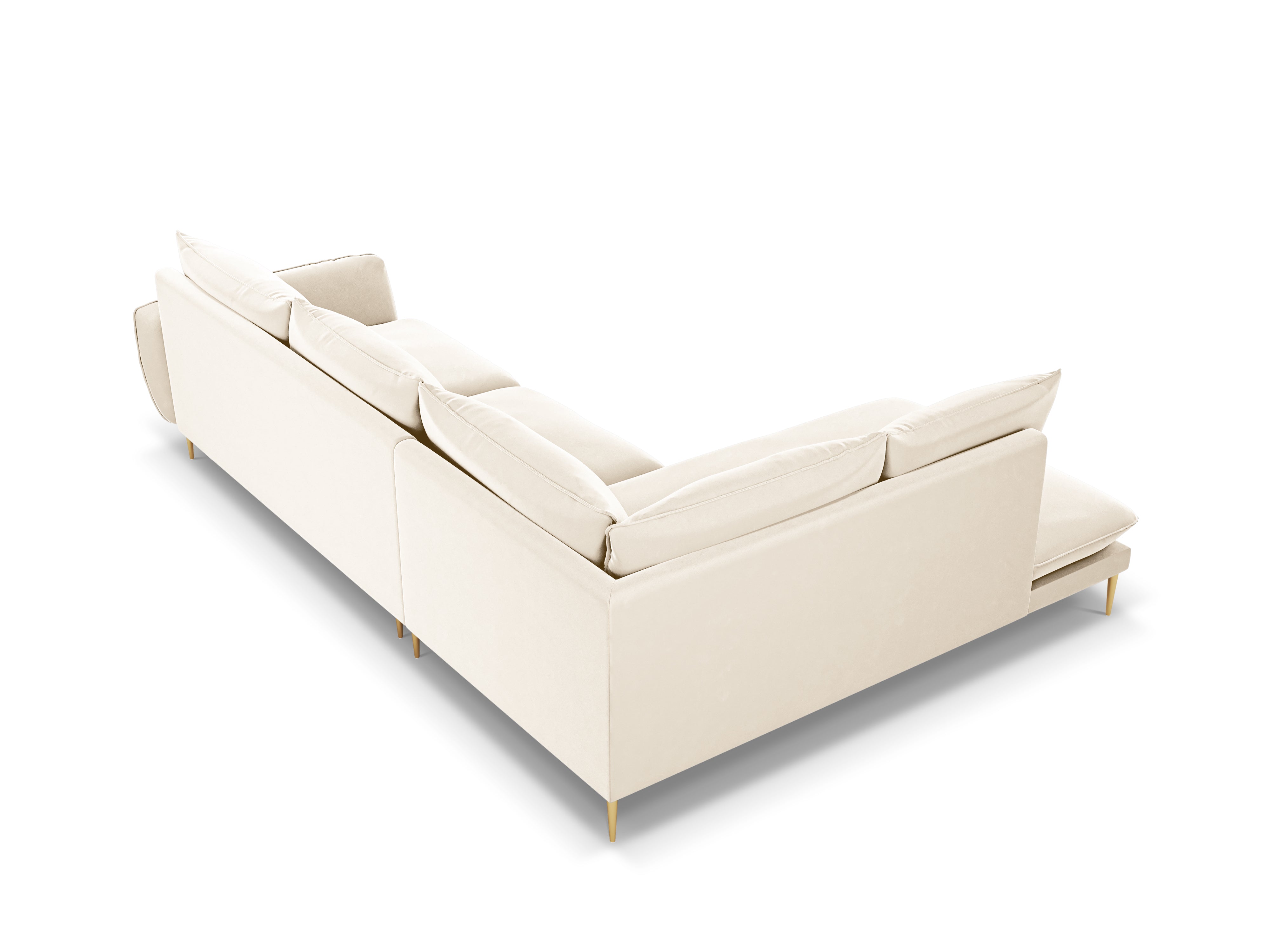 Samt-Ecksofa für 6 Personen links VIENNA beige mit goldenem Fuß