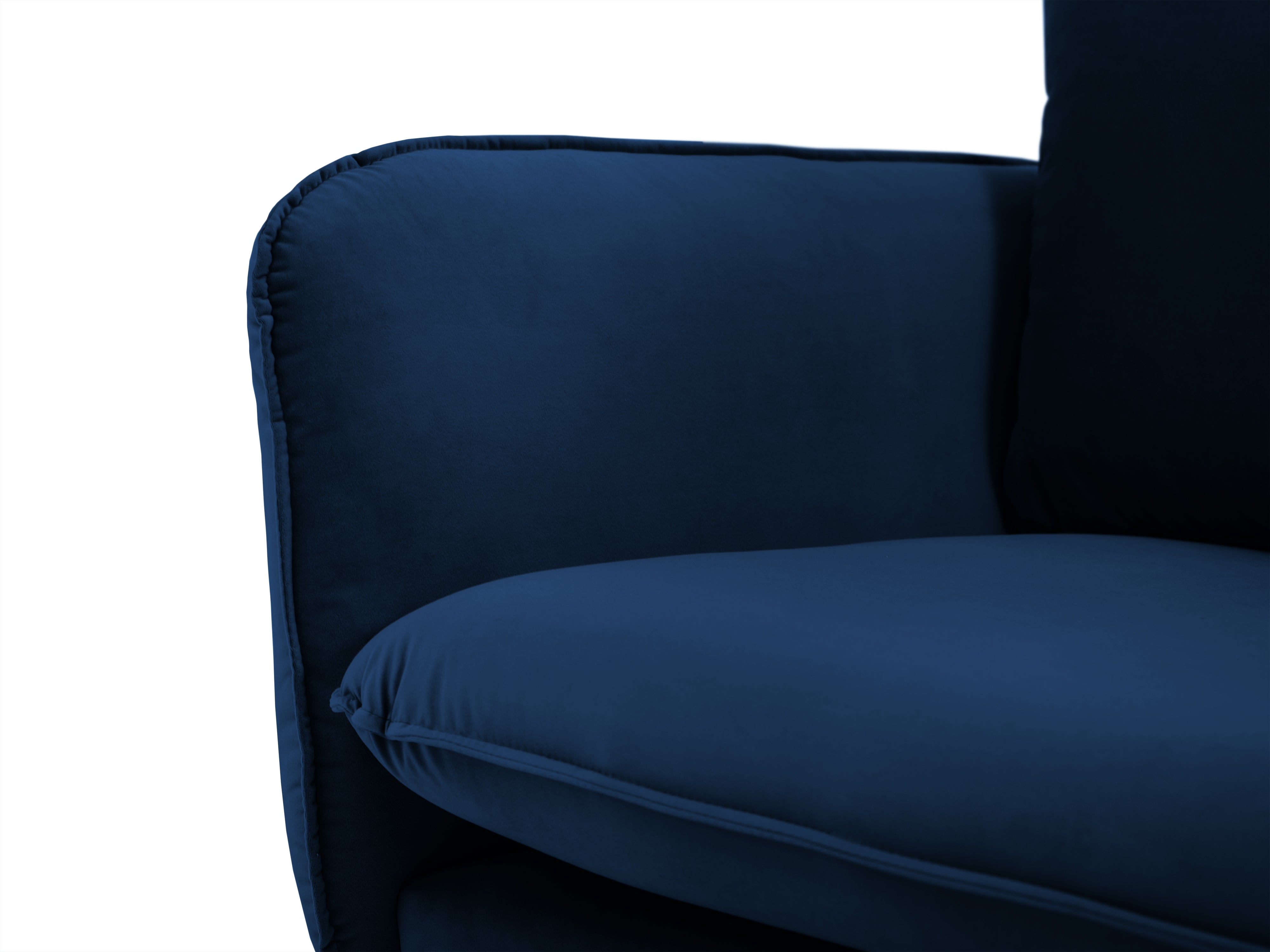 Velvet corner sofa for 6 people, left-facing VIENNA in royal blue with a black base
