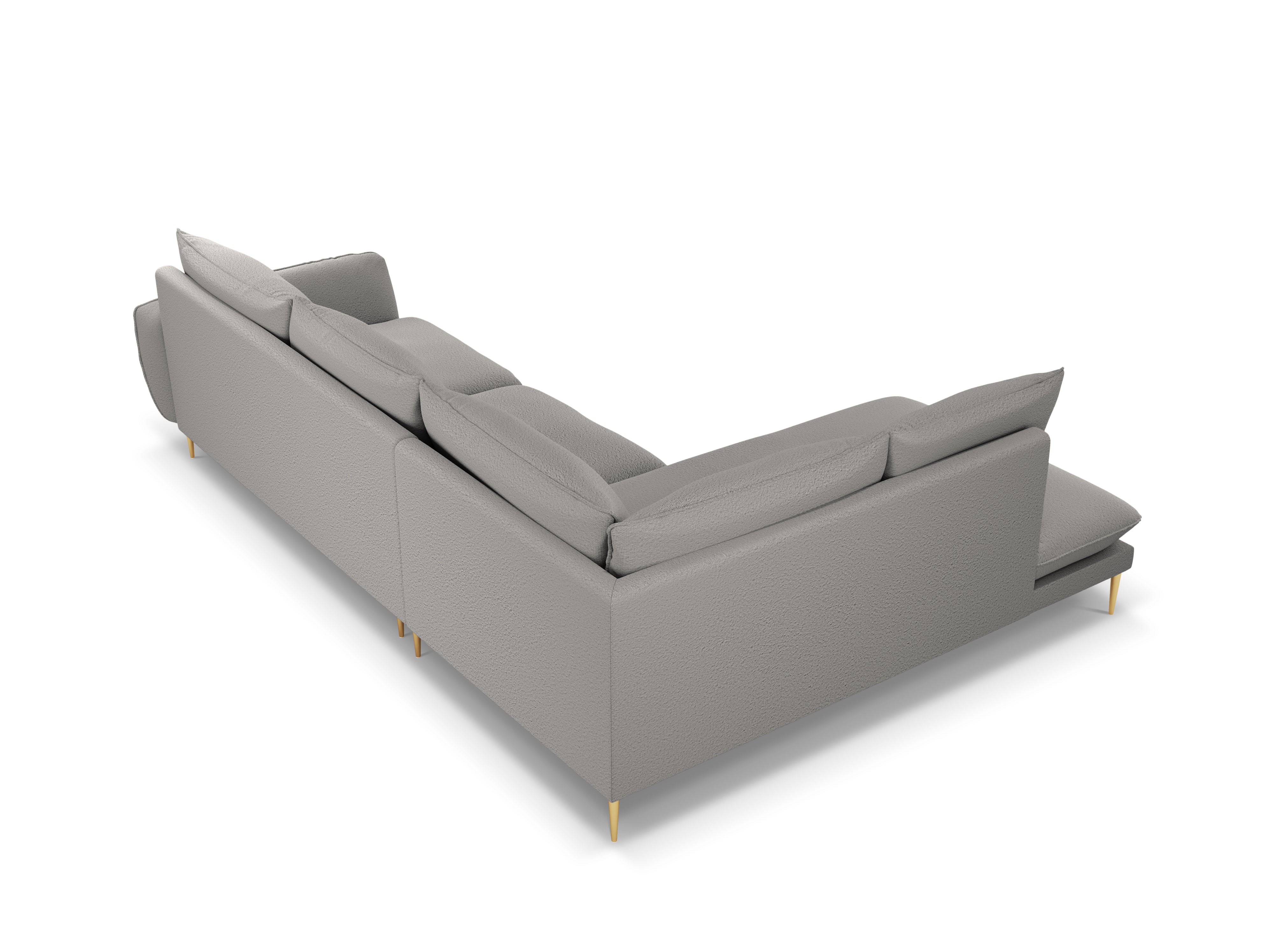 Left-facing 6-seater corner sofa VIENNA in gray boucle with a gold base