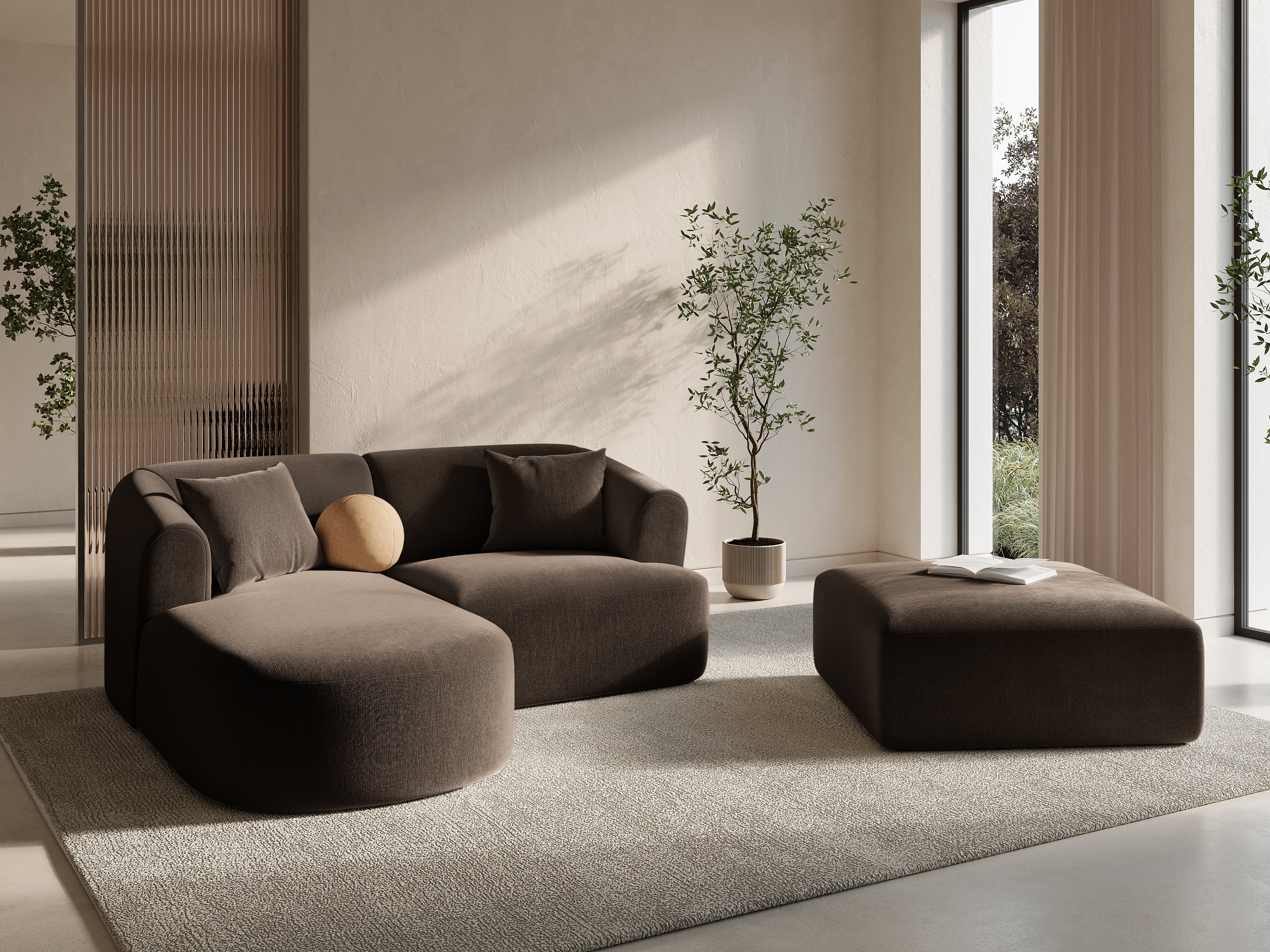 Rechtsseitige 3-Sitzer-Couch CAMPI hellgrau Cord