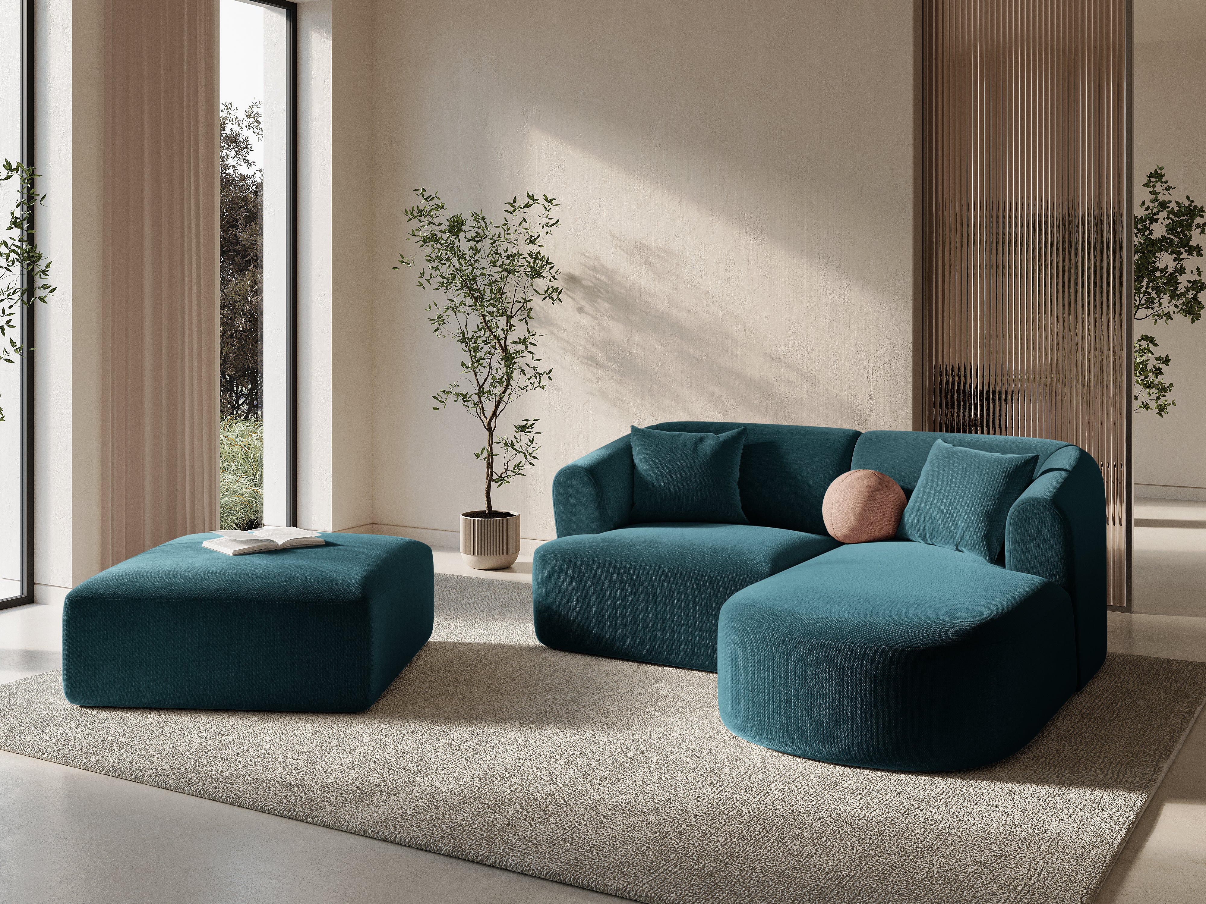 Puf CAMPI cremefarbener Chenille
