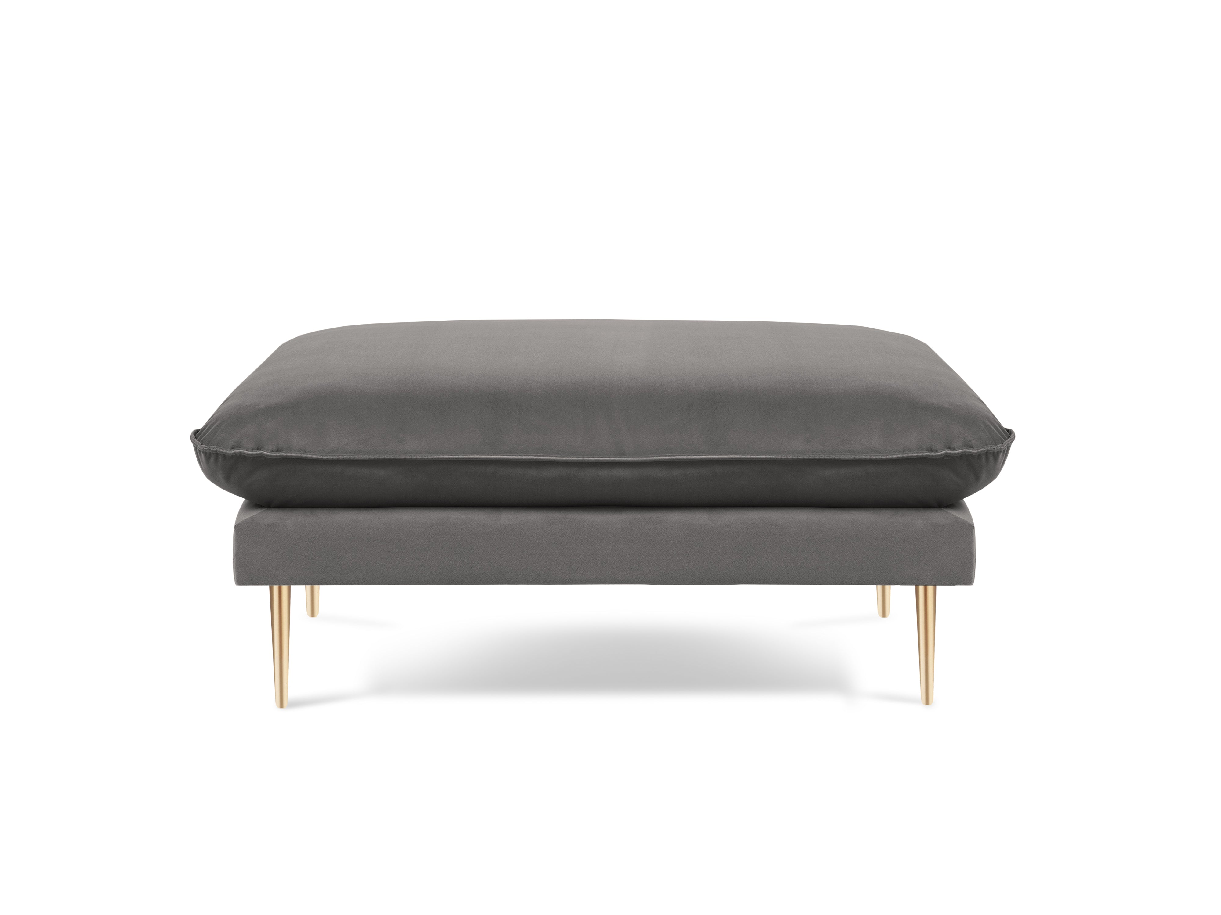 Puf aksamitny VIENNA jasnoszary ze złotą podstawą