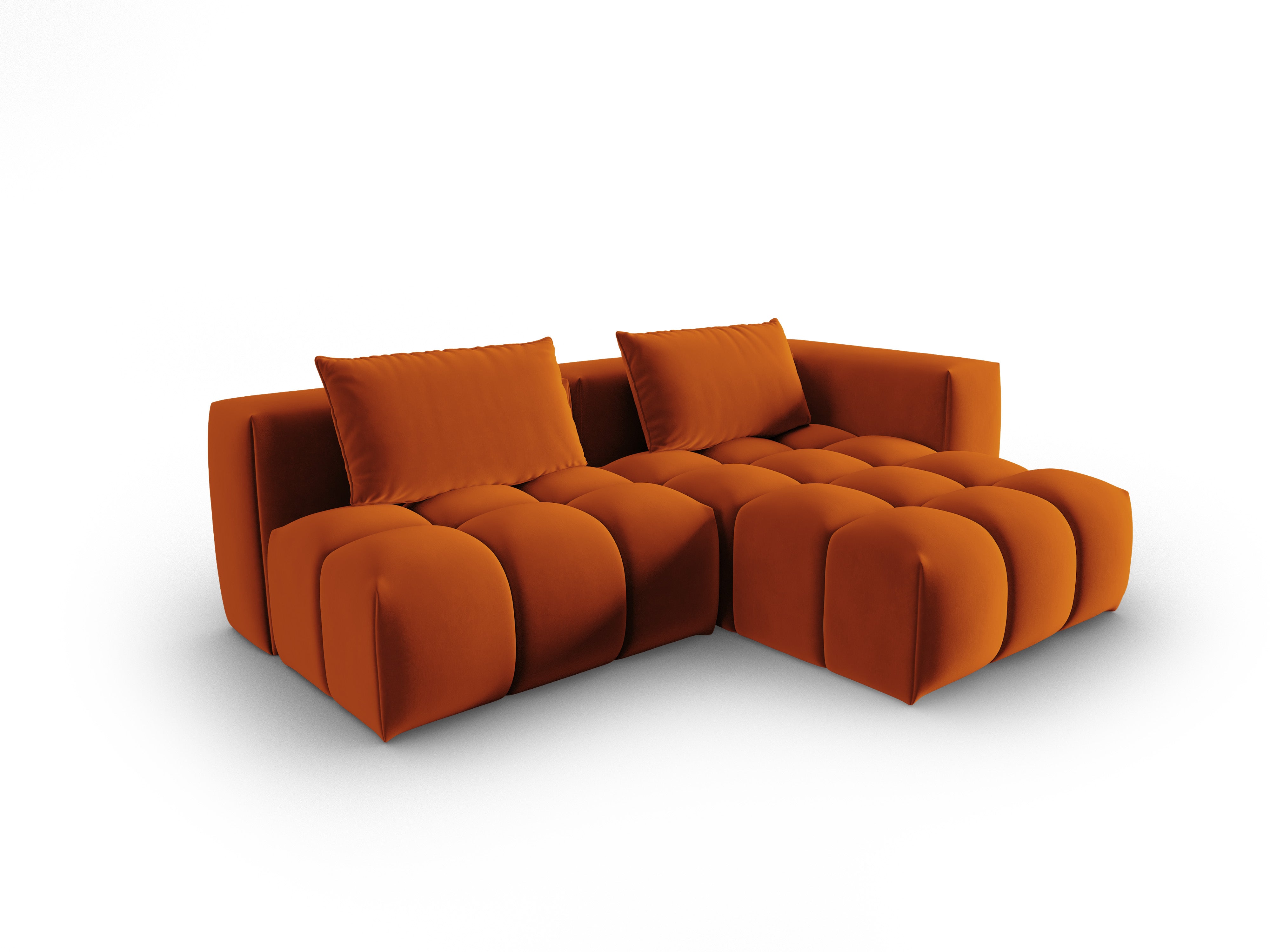 Velvet Corner Sofa for 3 People Right-Hand Open VERONA Brick Red