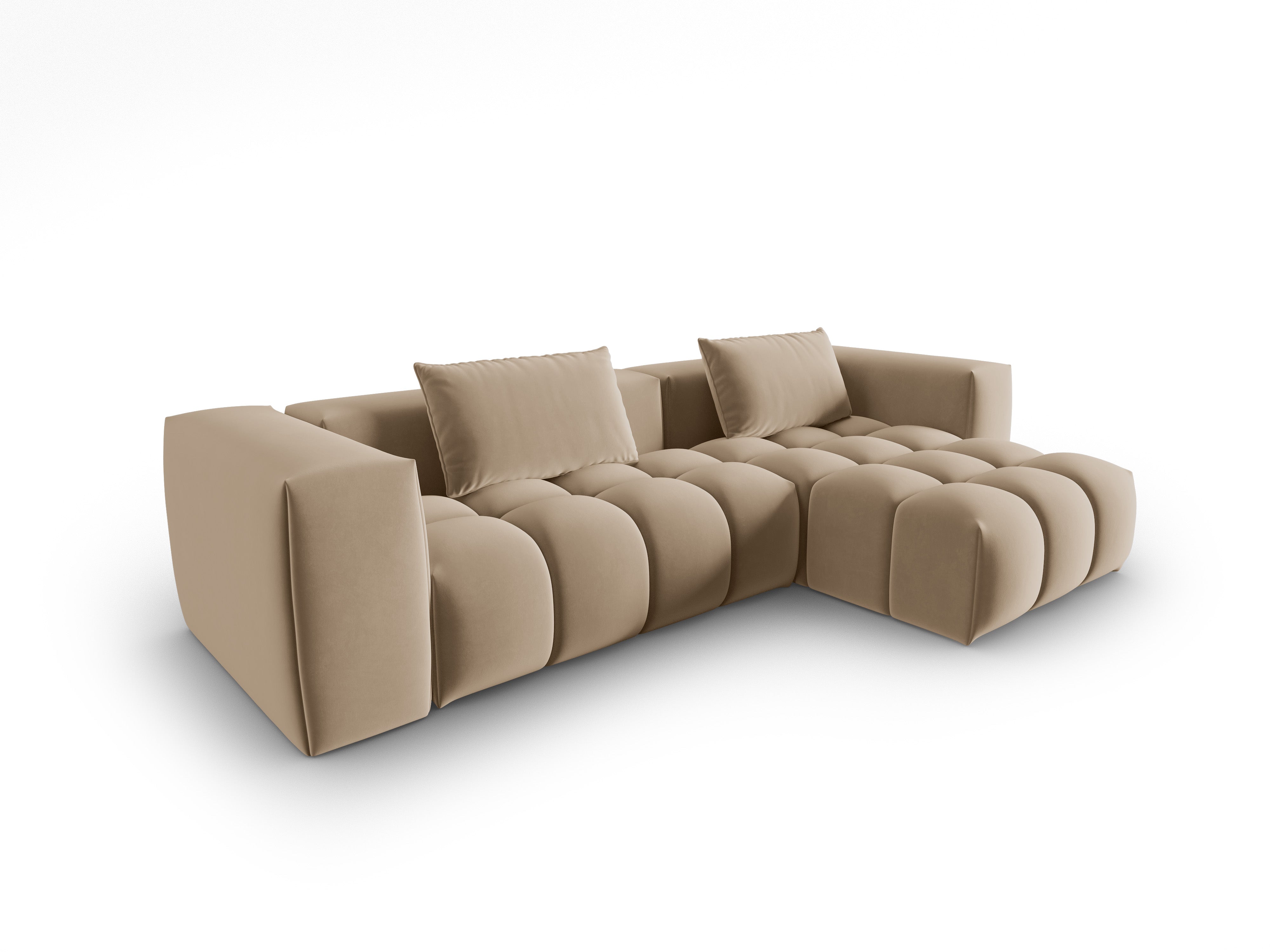 Velvet Corner Sofa for 3 People Right Side VERONA Sand