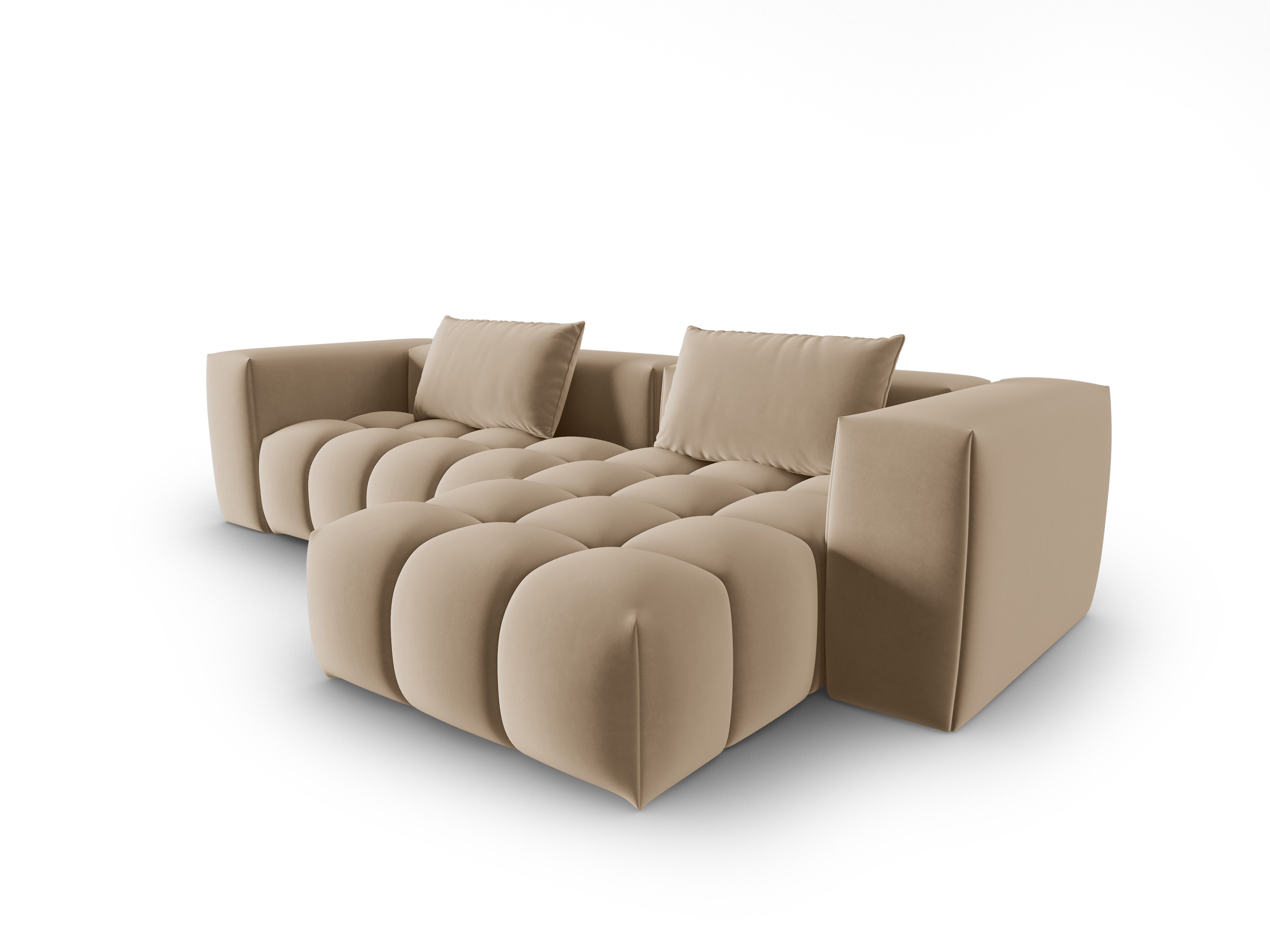 Narożnik aksamitny 3-osobowy prawostronny VERONA piaskowy – Cosmopolitan Design