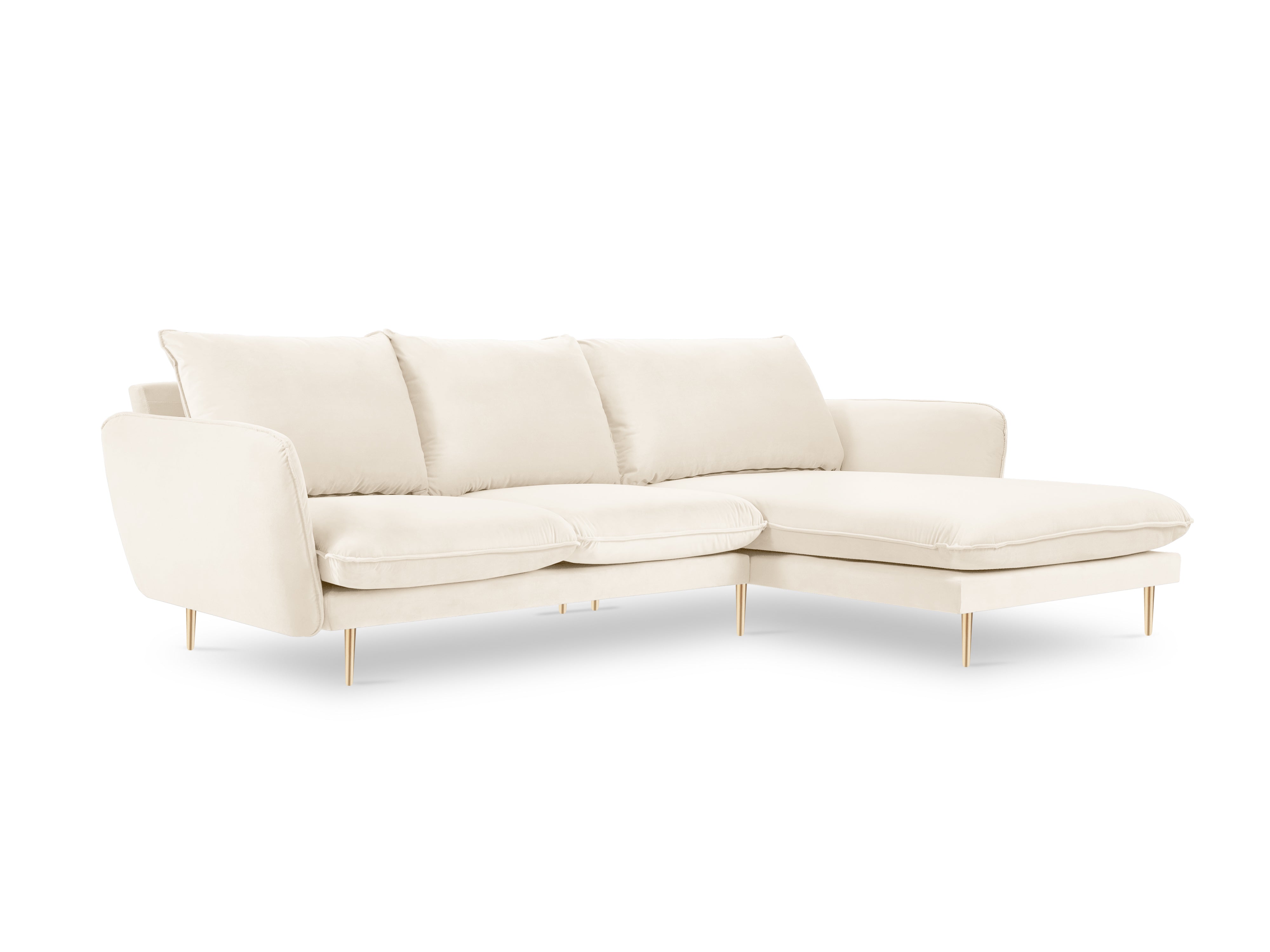 Velvet Corner Sofa Right-Hand 5-Seater VIENNA Beige with Gold Base