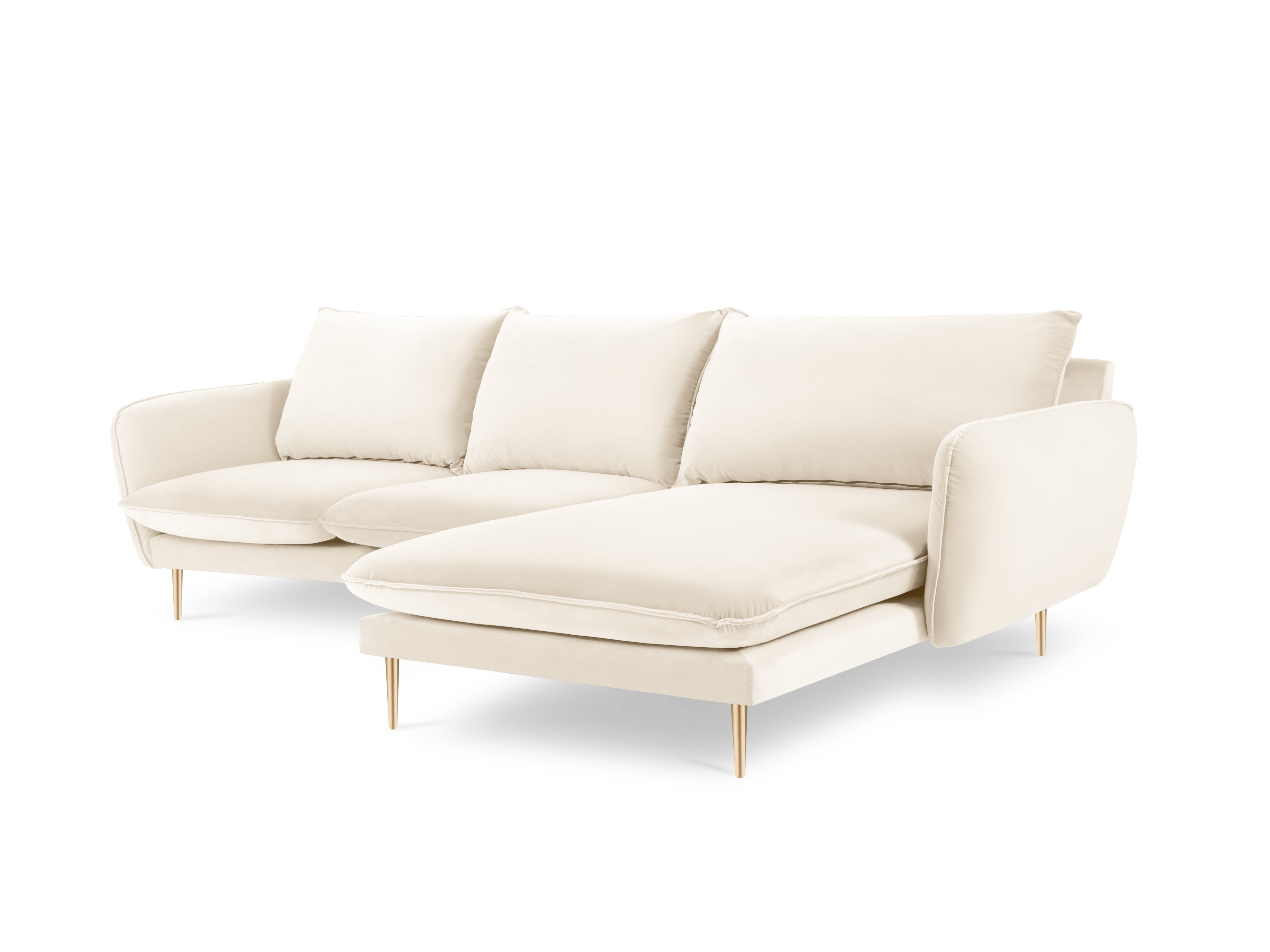 Velvet Corner Sofa Right-Hand 5-Seater VIENNA Beige with Gold Base