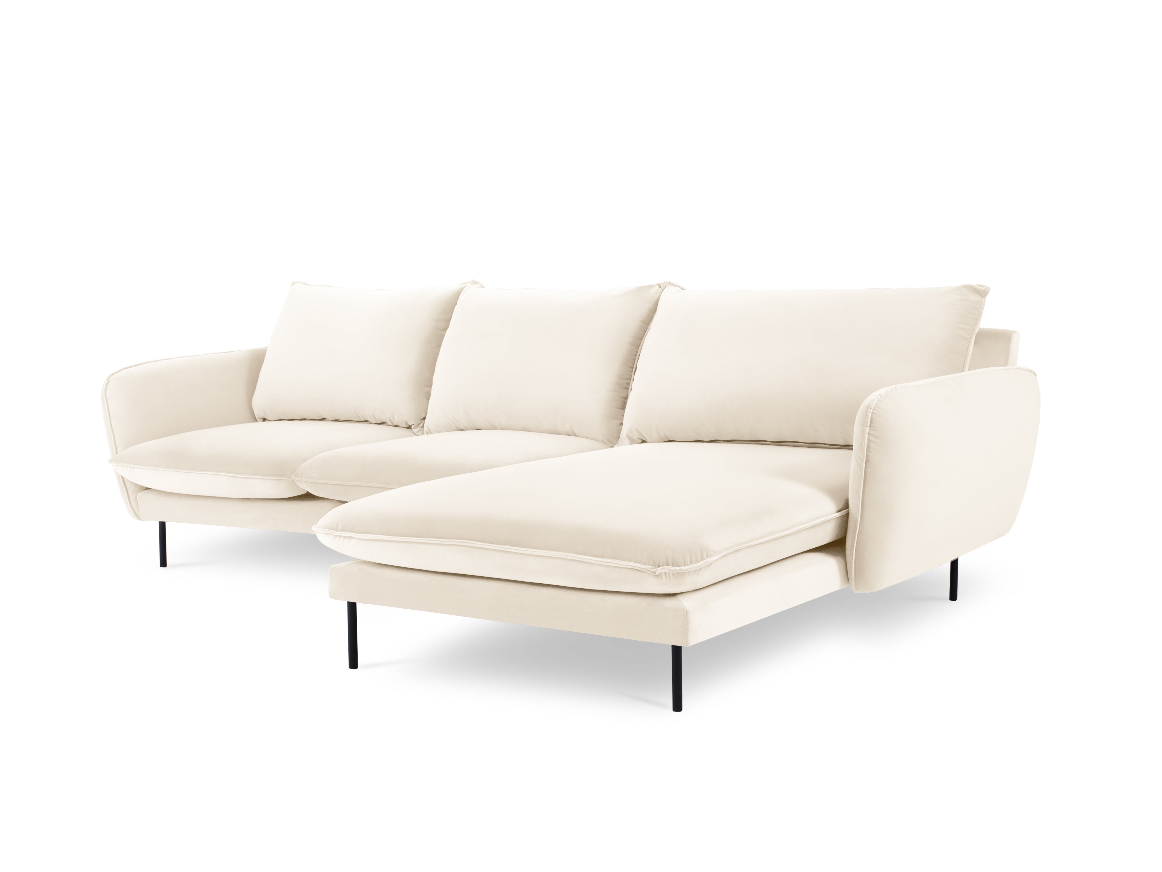 Velvet Corner Sofa Right-Hand 5-Seater VIENNA Beige with Black Base