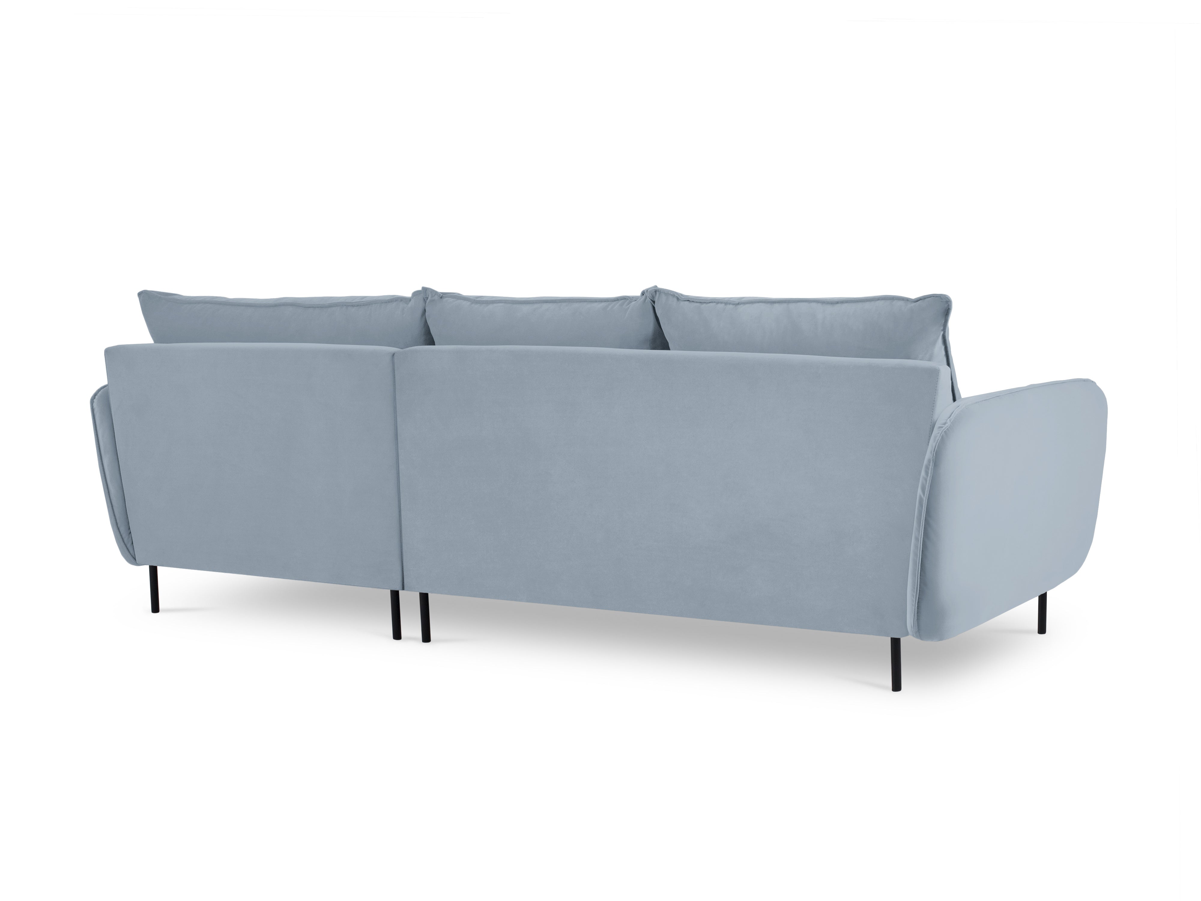 Velvet corner sofa right-facing for 5 people VIENNA light blue with black base