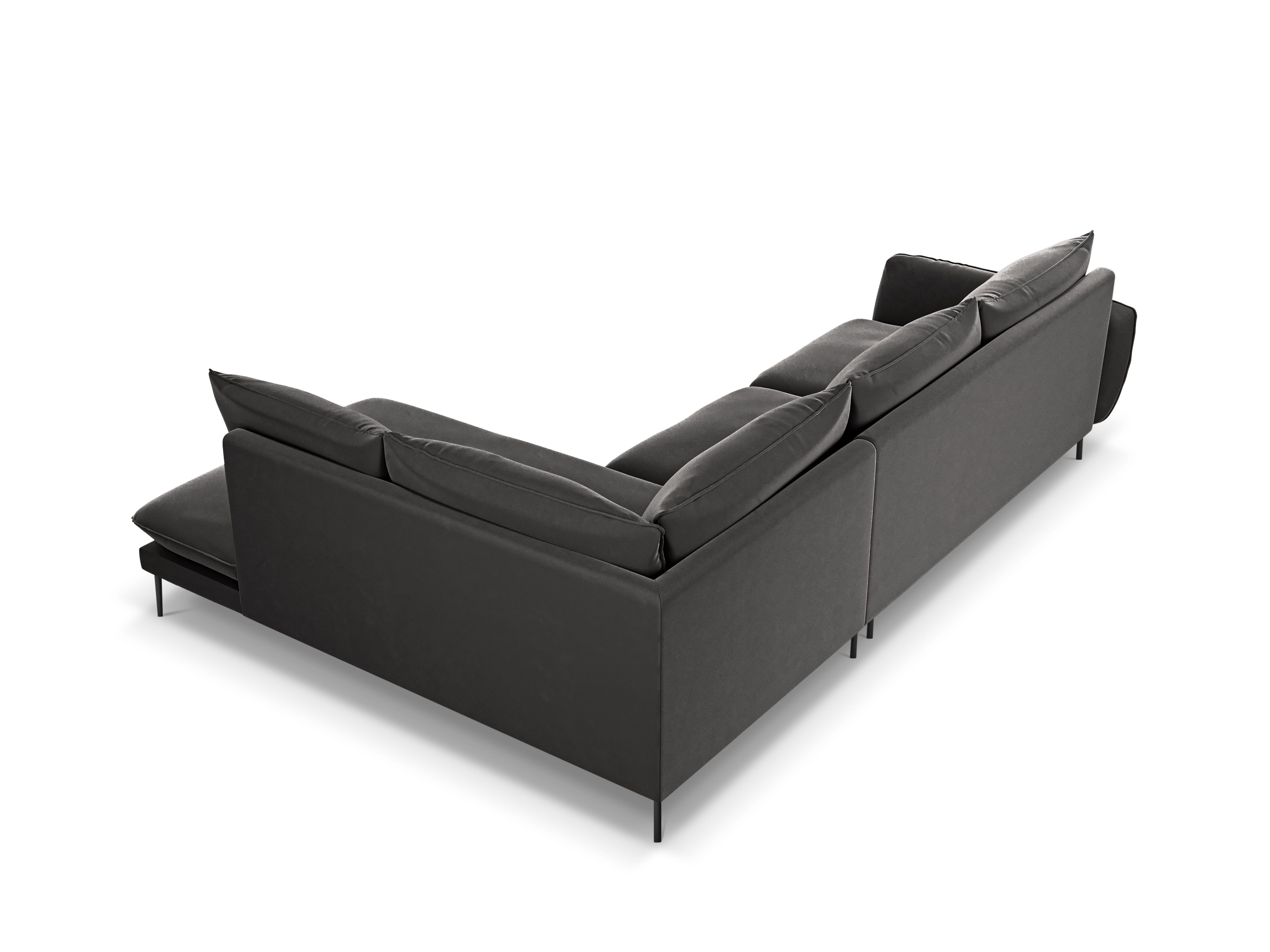 Velvet corner sofa for 6 people, right-facing, VIENNA, dark gray with black base