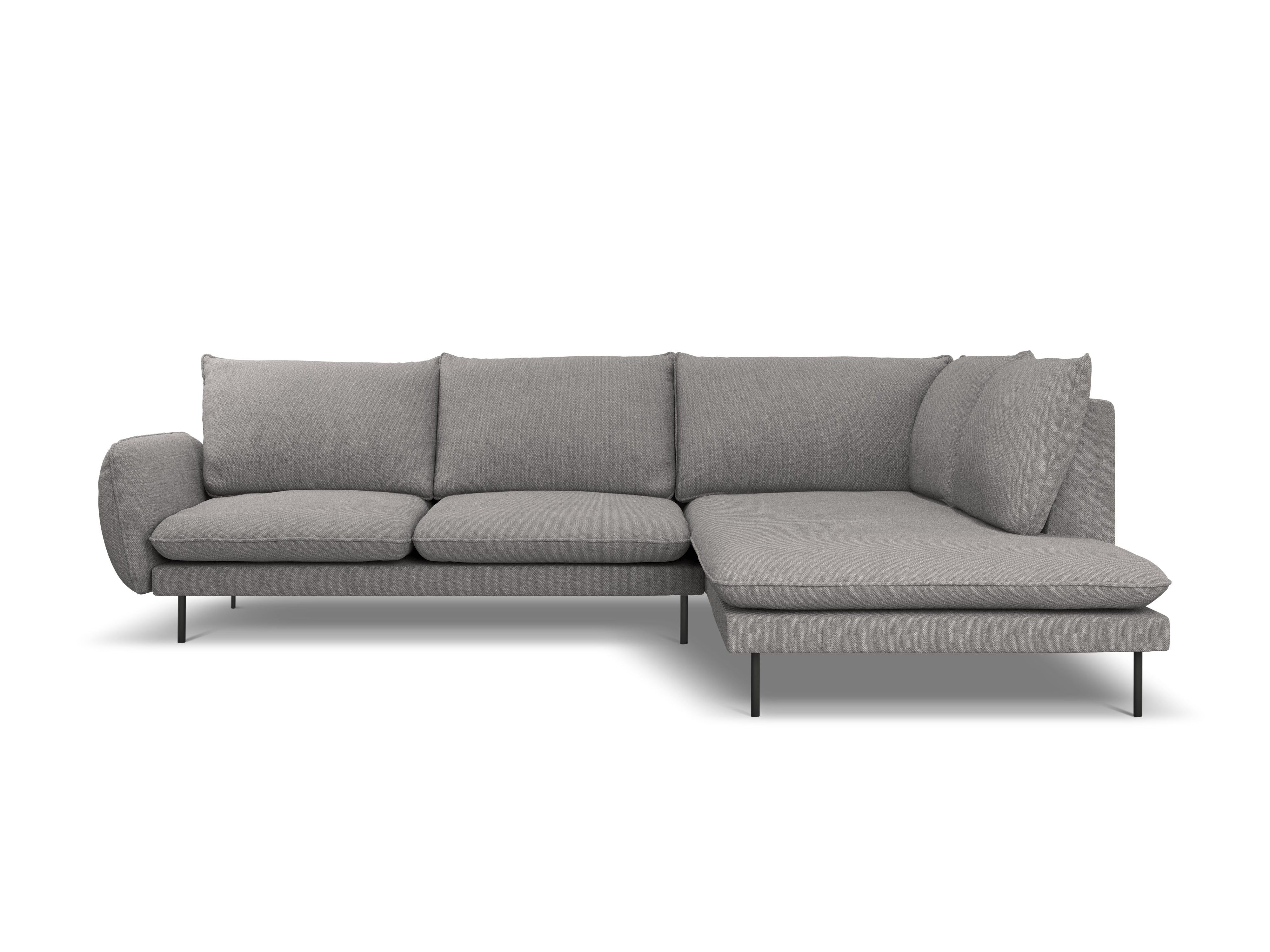 6-Person Right-Hand Corner Sofa VIENNA Gray Chenille with Black Base