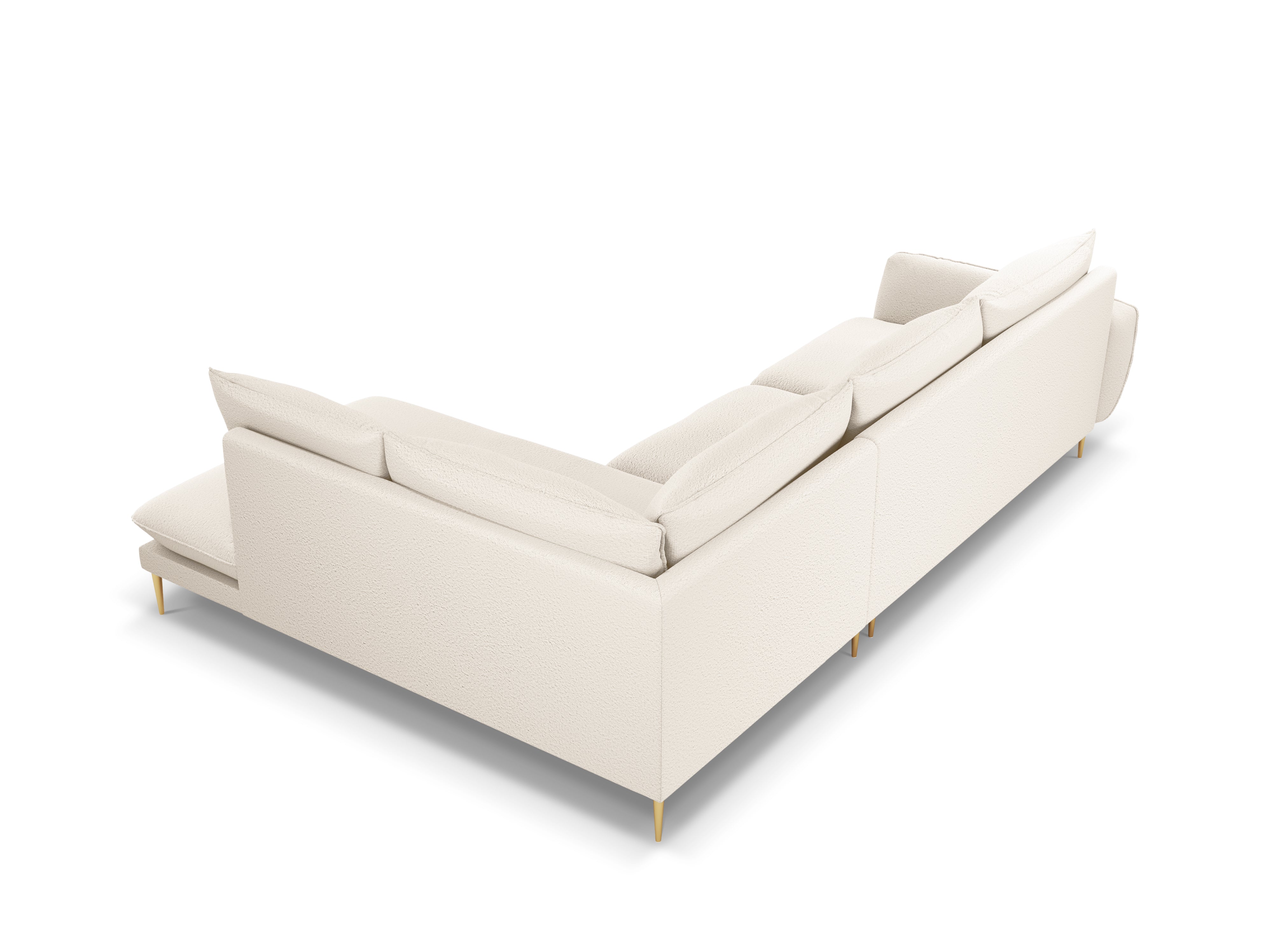Right-facing 6-seater corner sofa VIENNA beige boucle with gold base