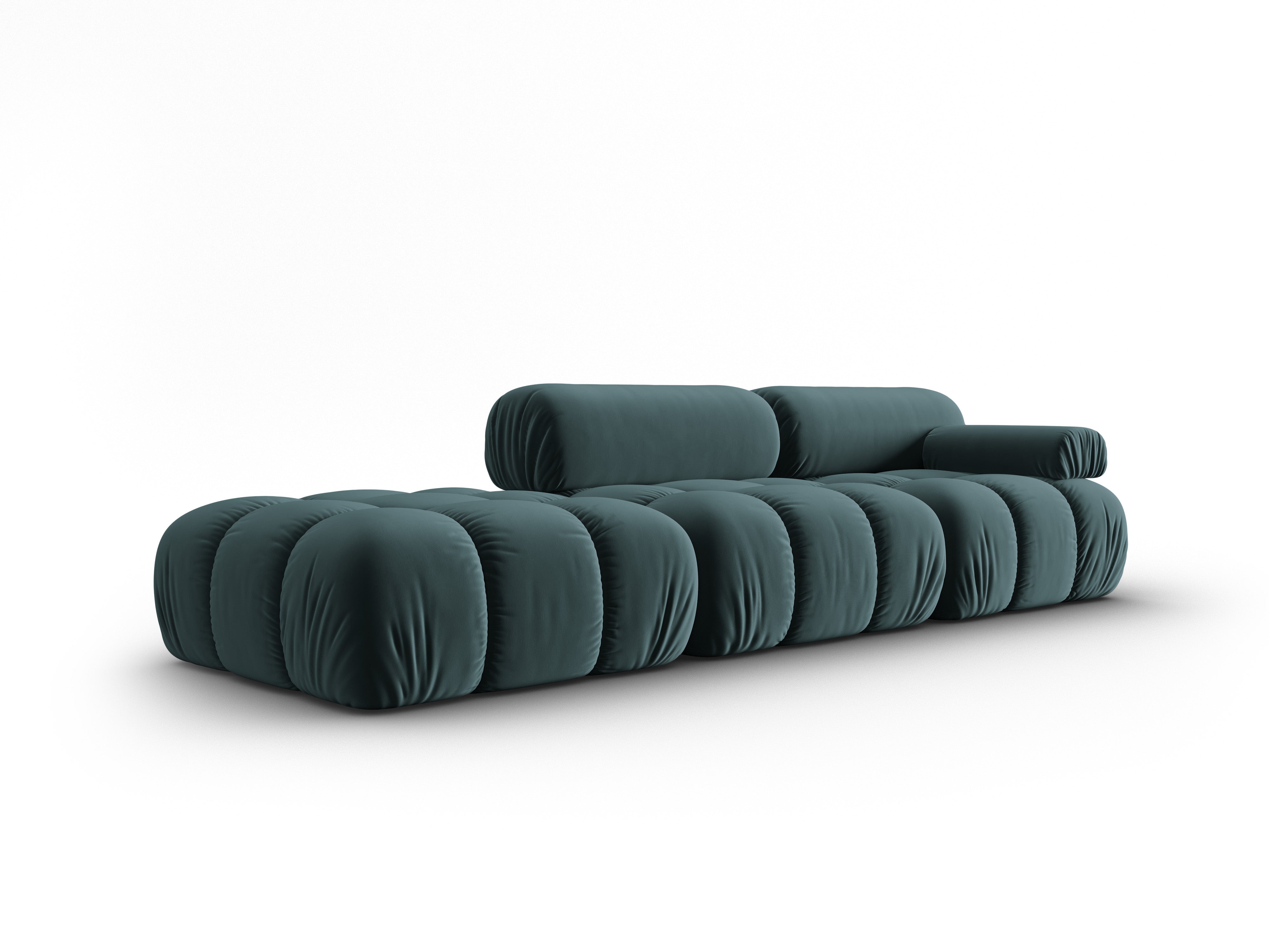 Sofa aksamitna 3-osobowa otwarta lewostronna CORTINA turkusowy