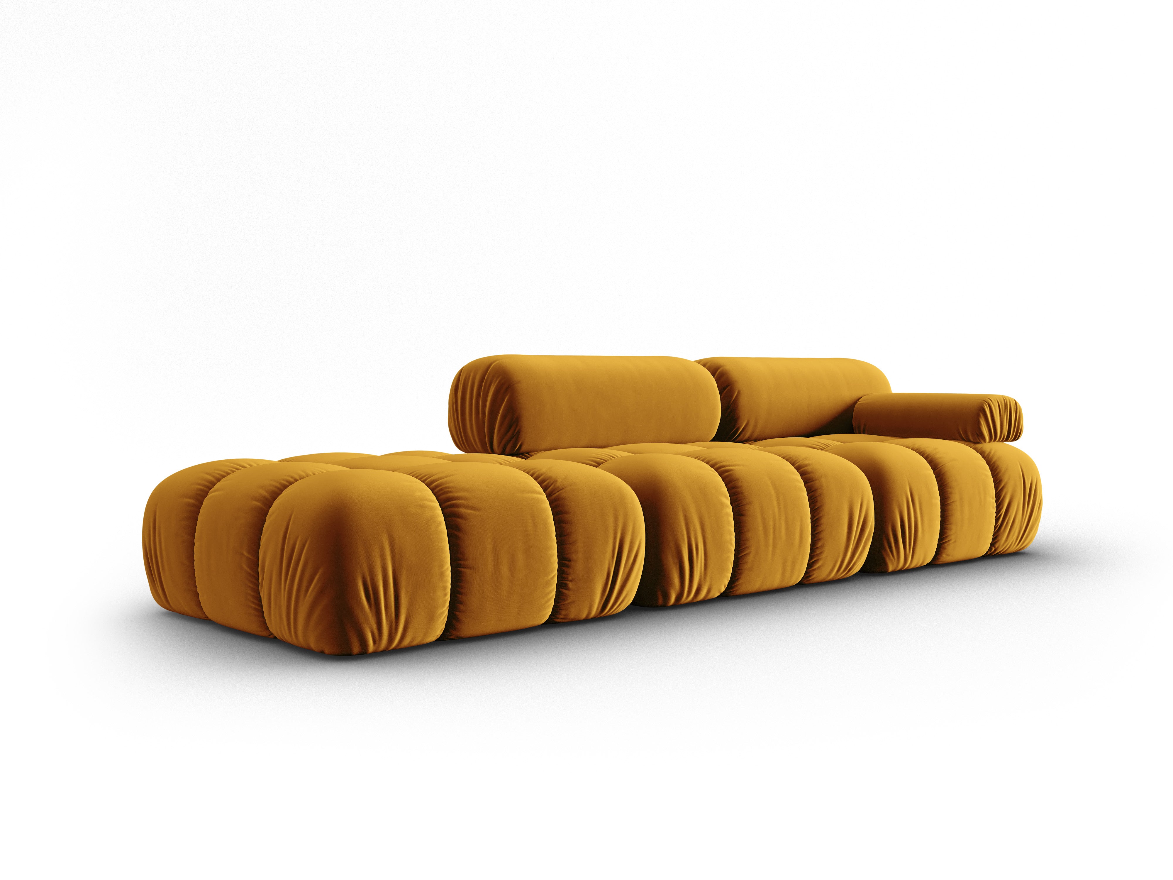 Sofa aksamitna 3-osobowa otwarta lewostronna CORTINA żółty