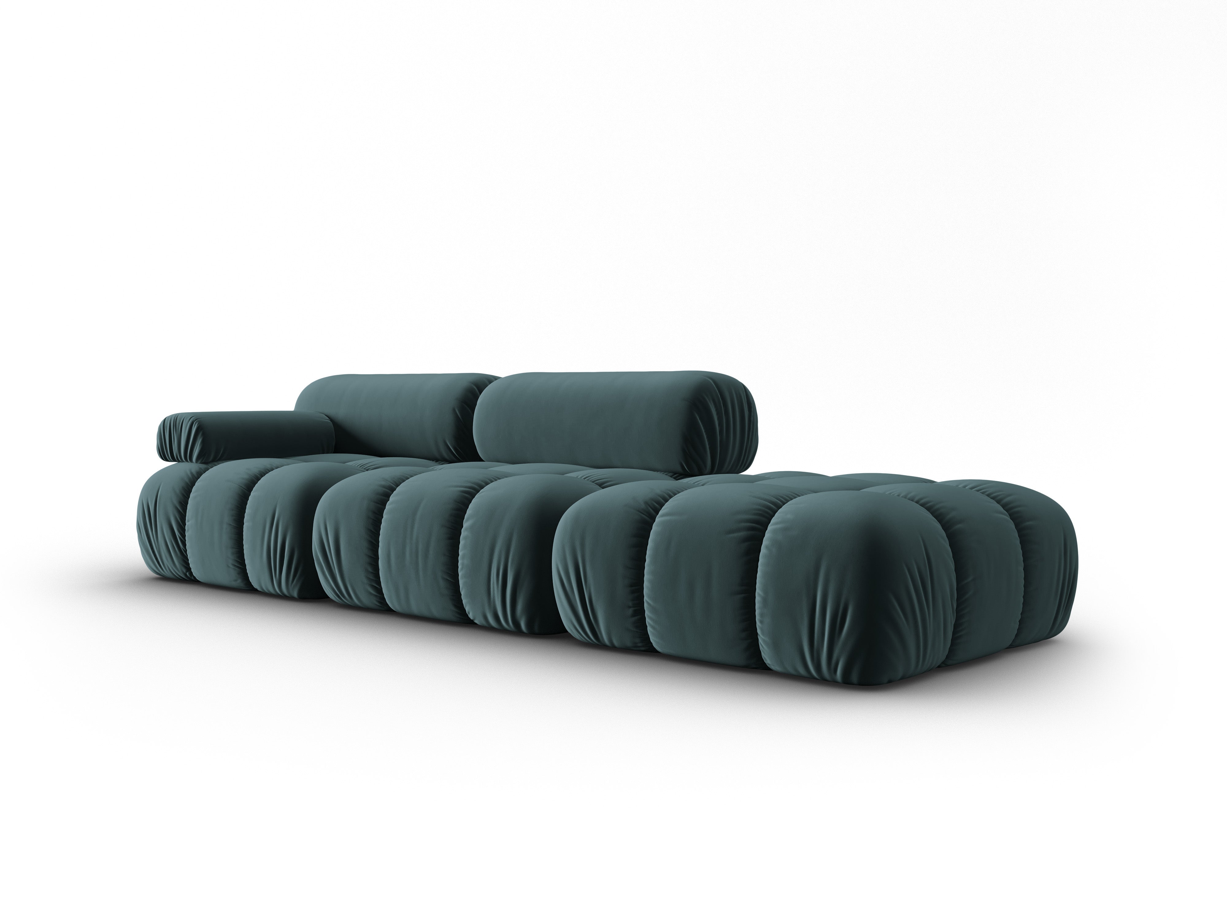 Sofa aksamitna 3-osobowa otwarta prawostronna CORTINA turkusowy