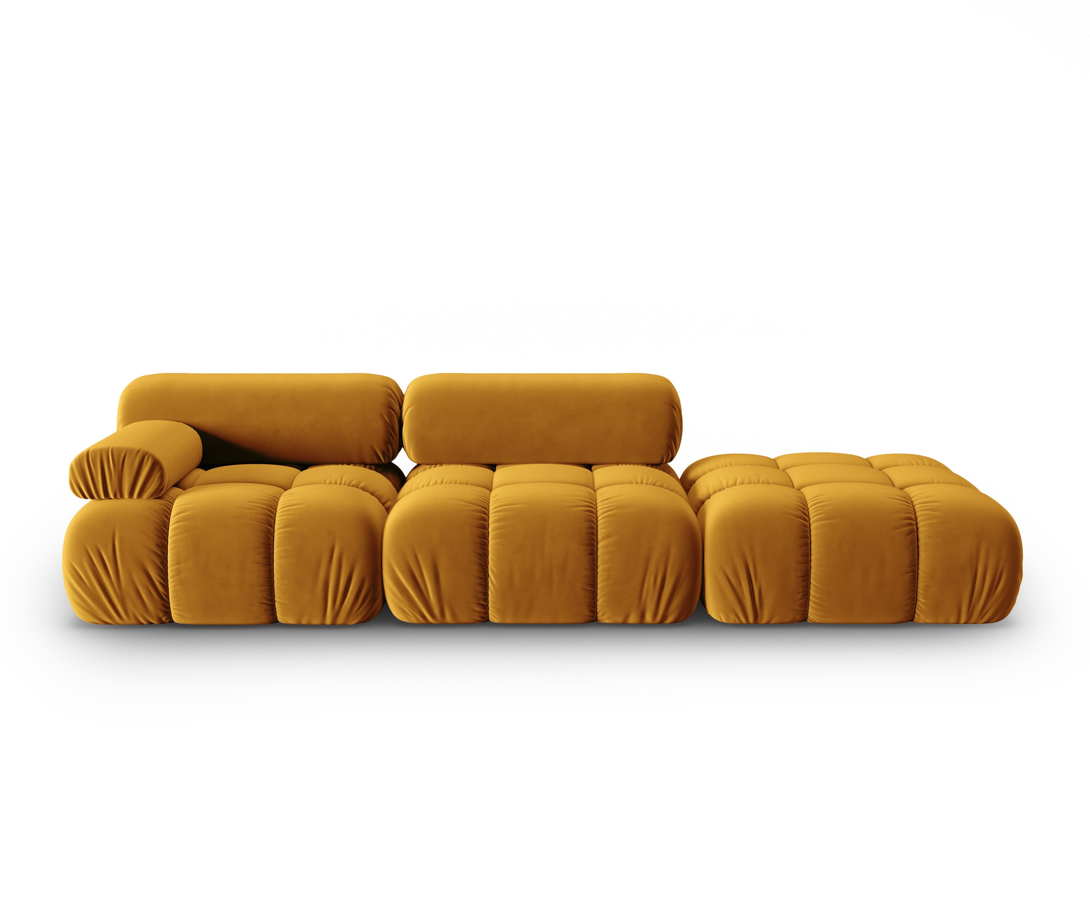 Sofa aksamitna 3-osobowa otwarta prawostronna CORTINA żółty