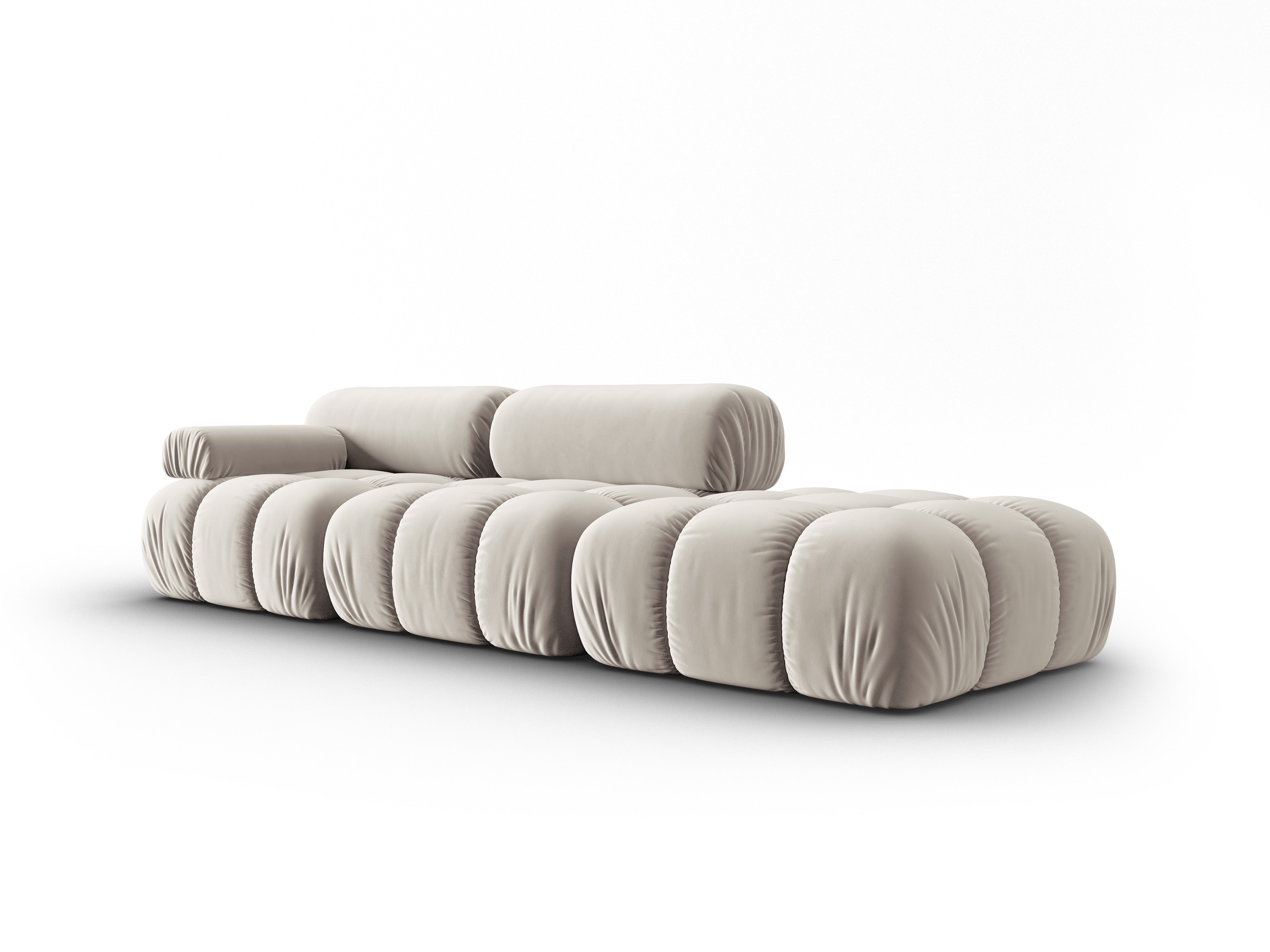 Sofa aksamitna 3-osobowa otwarta prawostronna CORTINA beżowy