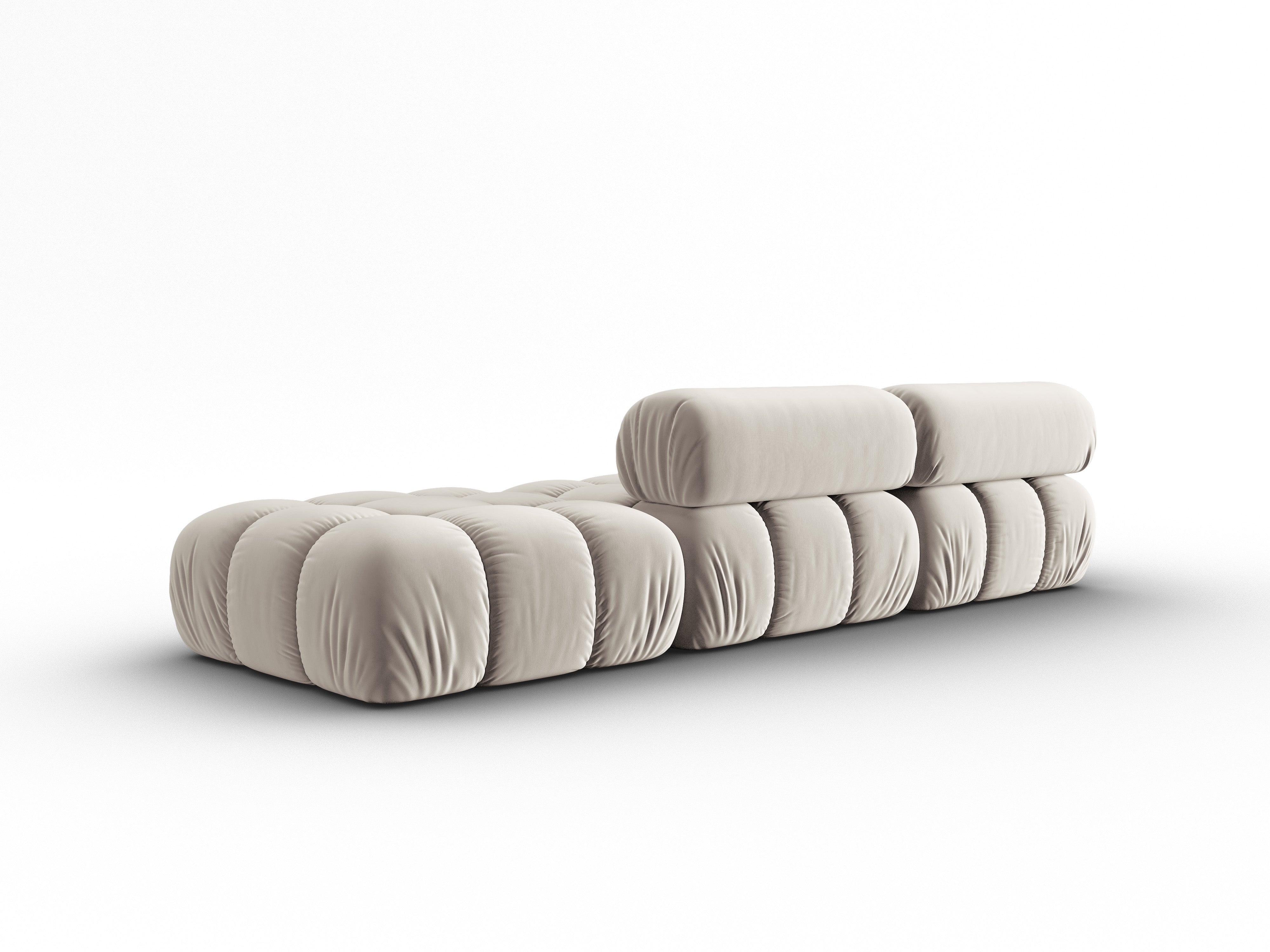 Sofa aksamitna 3-osobowa otwarta prawostronna CORTINA beżowy