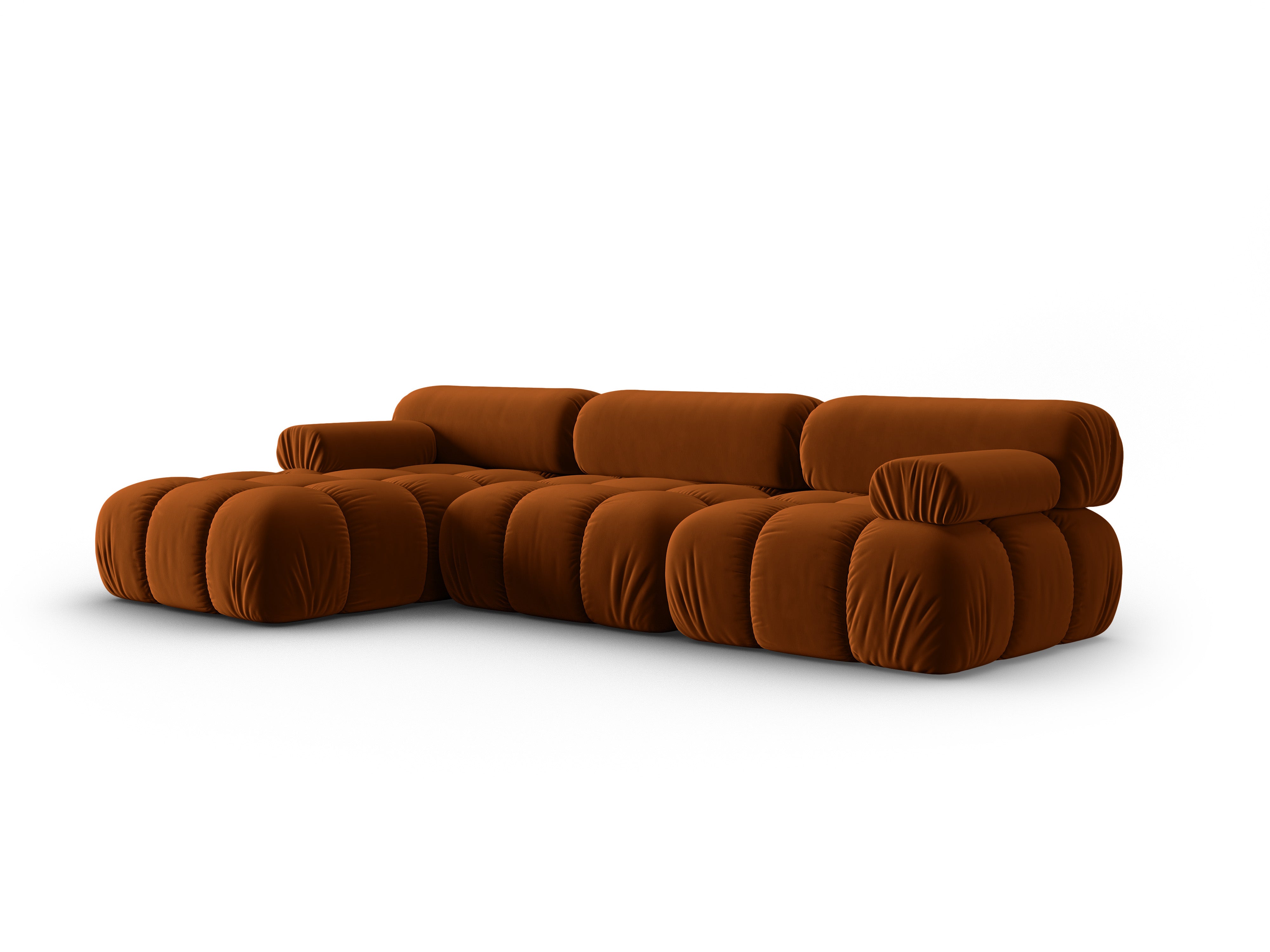 Velvet Corner Sofa for 4 People, Left Side, CORTINA, Brick Red