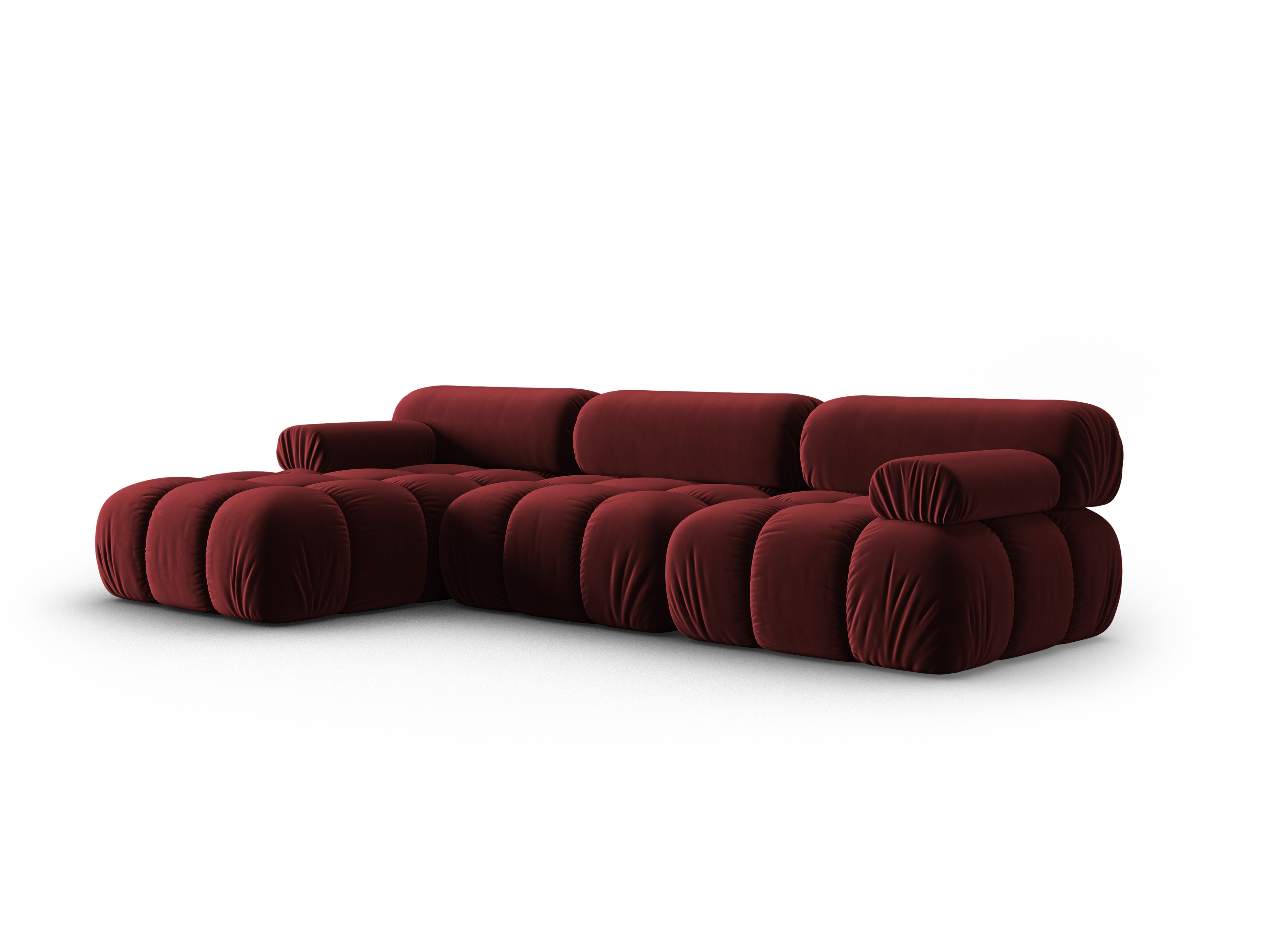 CORTINA Velvet Corner Sofa for 4 People, Left Side, Wine Red