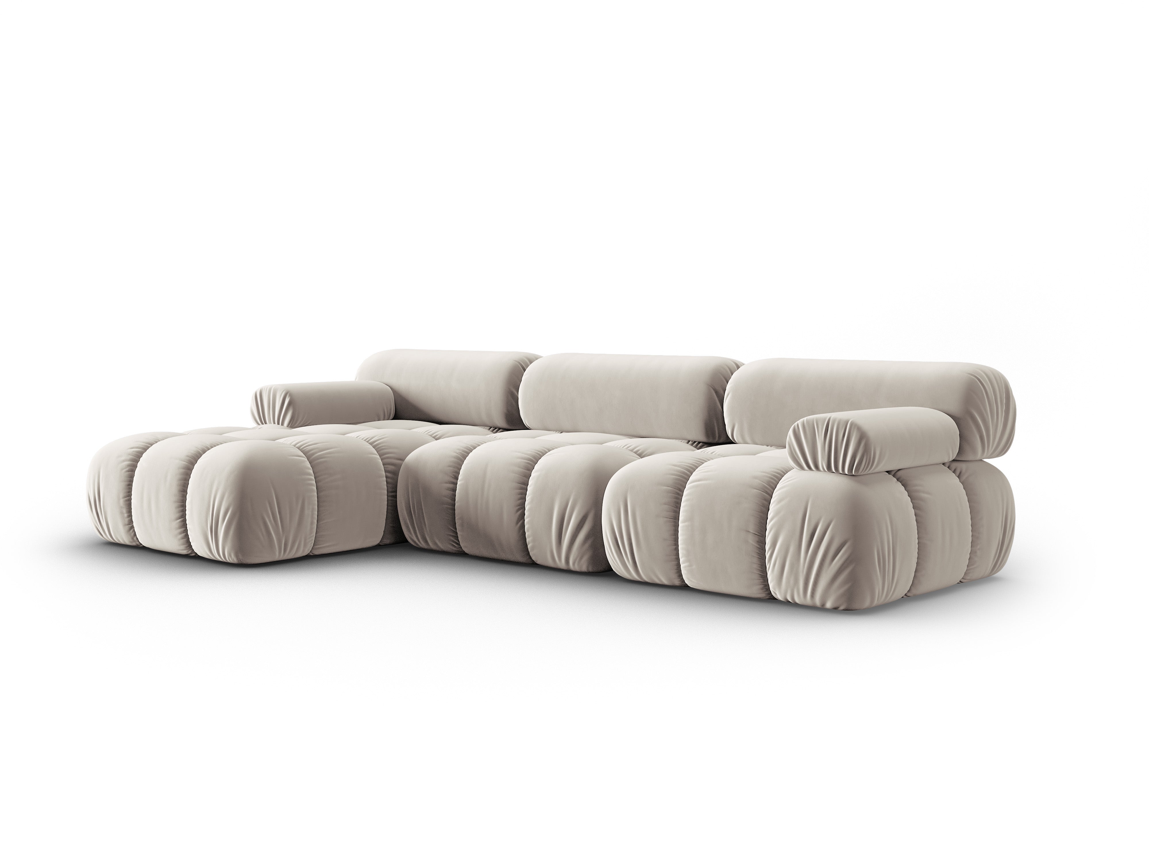 Beige velvet corner sofa for 4 people, left-sided CORTINA [Ewelina]
