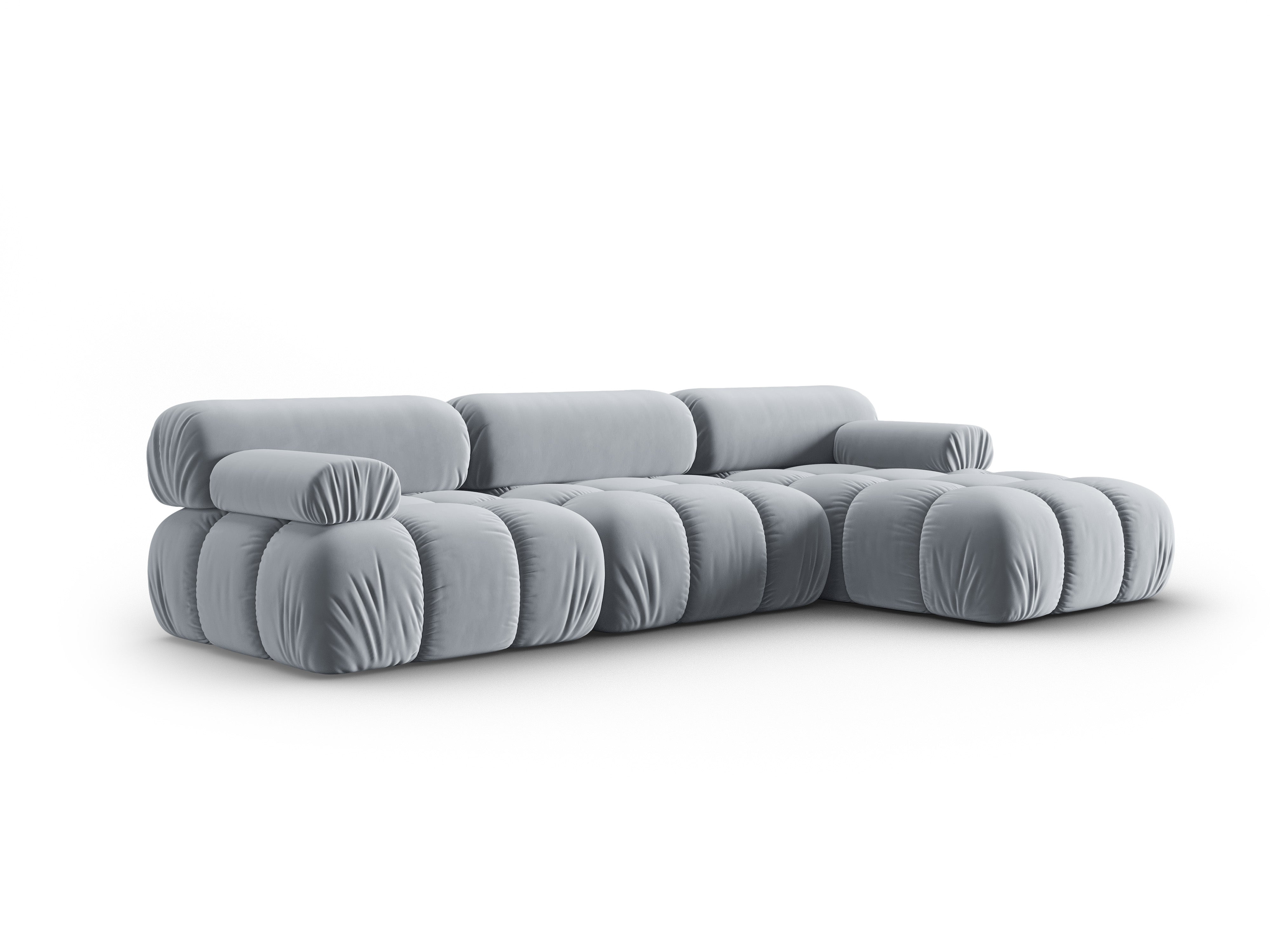 Velvet Corner Sofa for 4 People Right-Hand CORTINA Light Blue